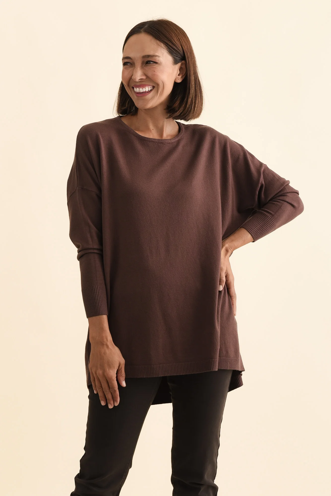 Meryl Brown Wool Blend Drape Jumper