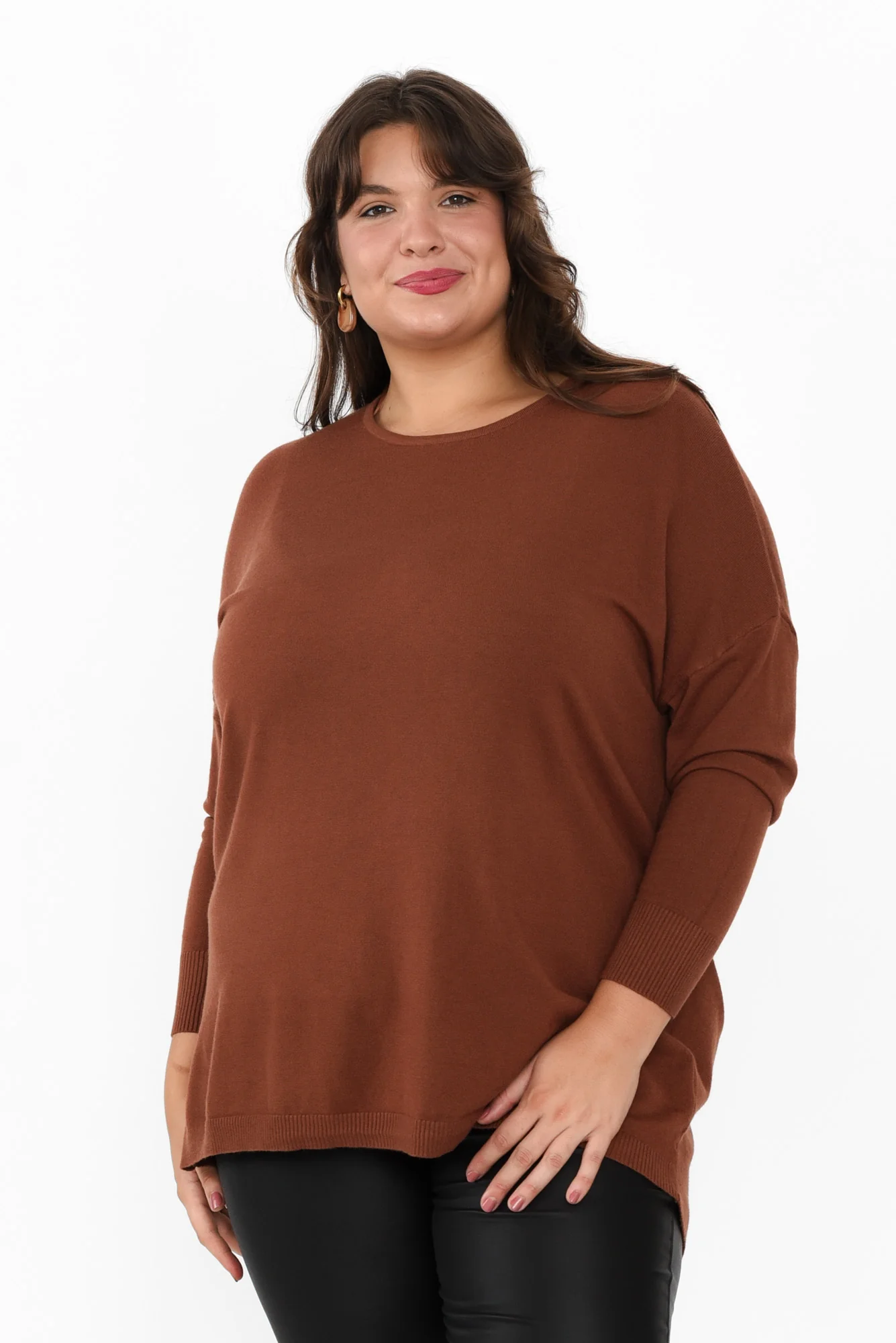 Meryl Chocolate Wool Blend Drape Jumper - Image 8