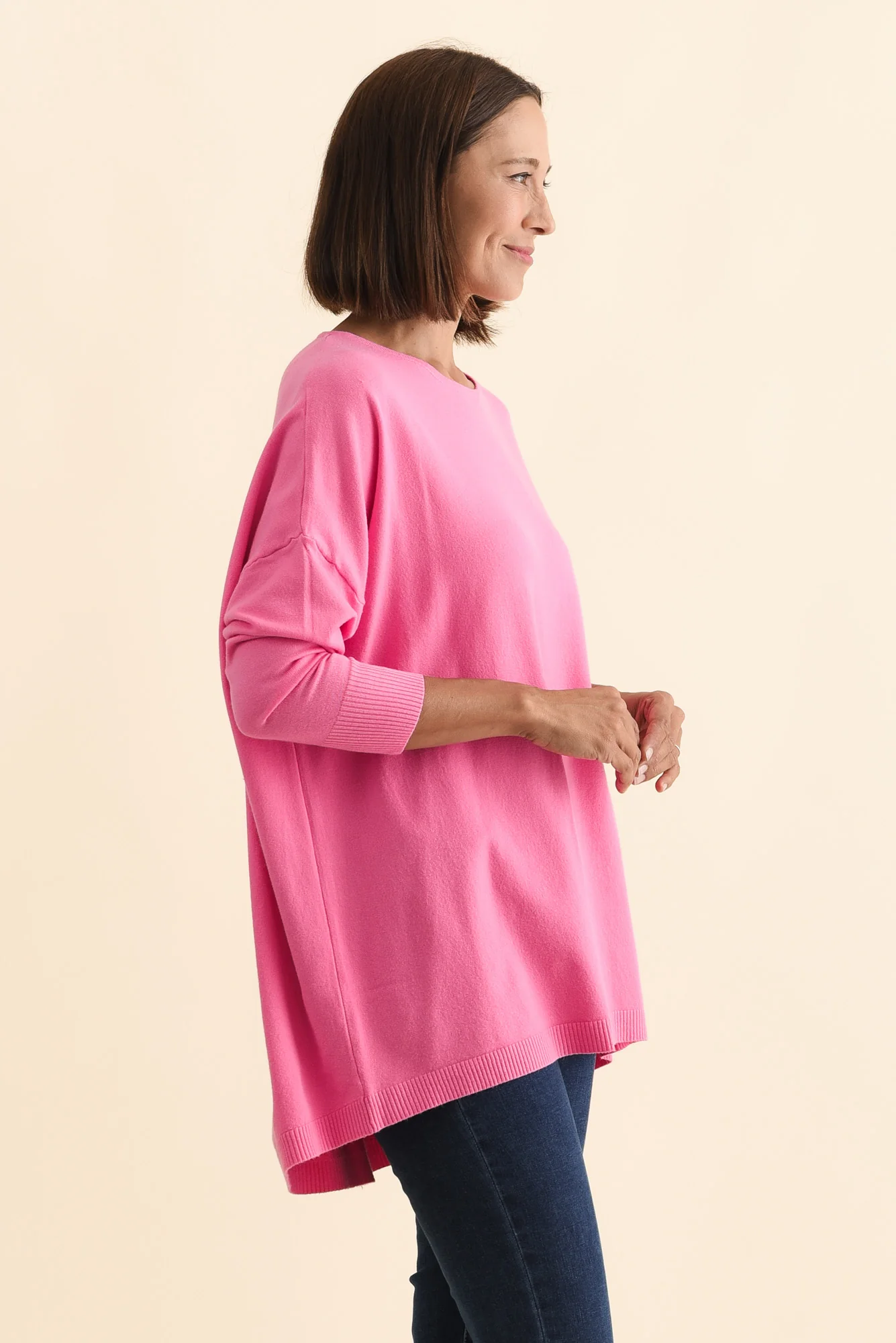 Meryl Hot Pink Wool Blend Drape Jumper - Image 3