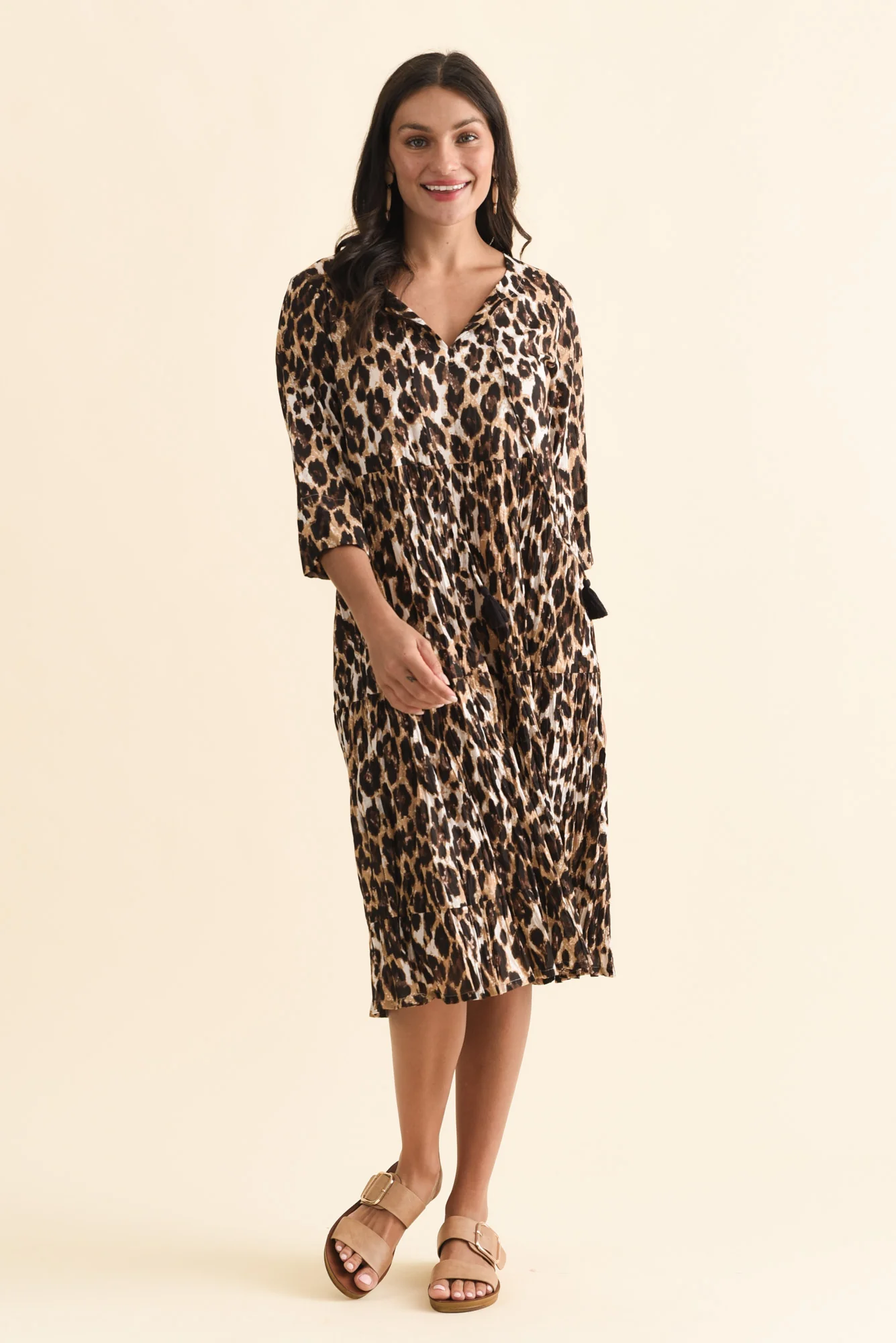 Milana Brown Leopard Crinkle Cotton Dress - Image 2