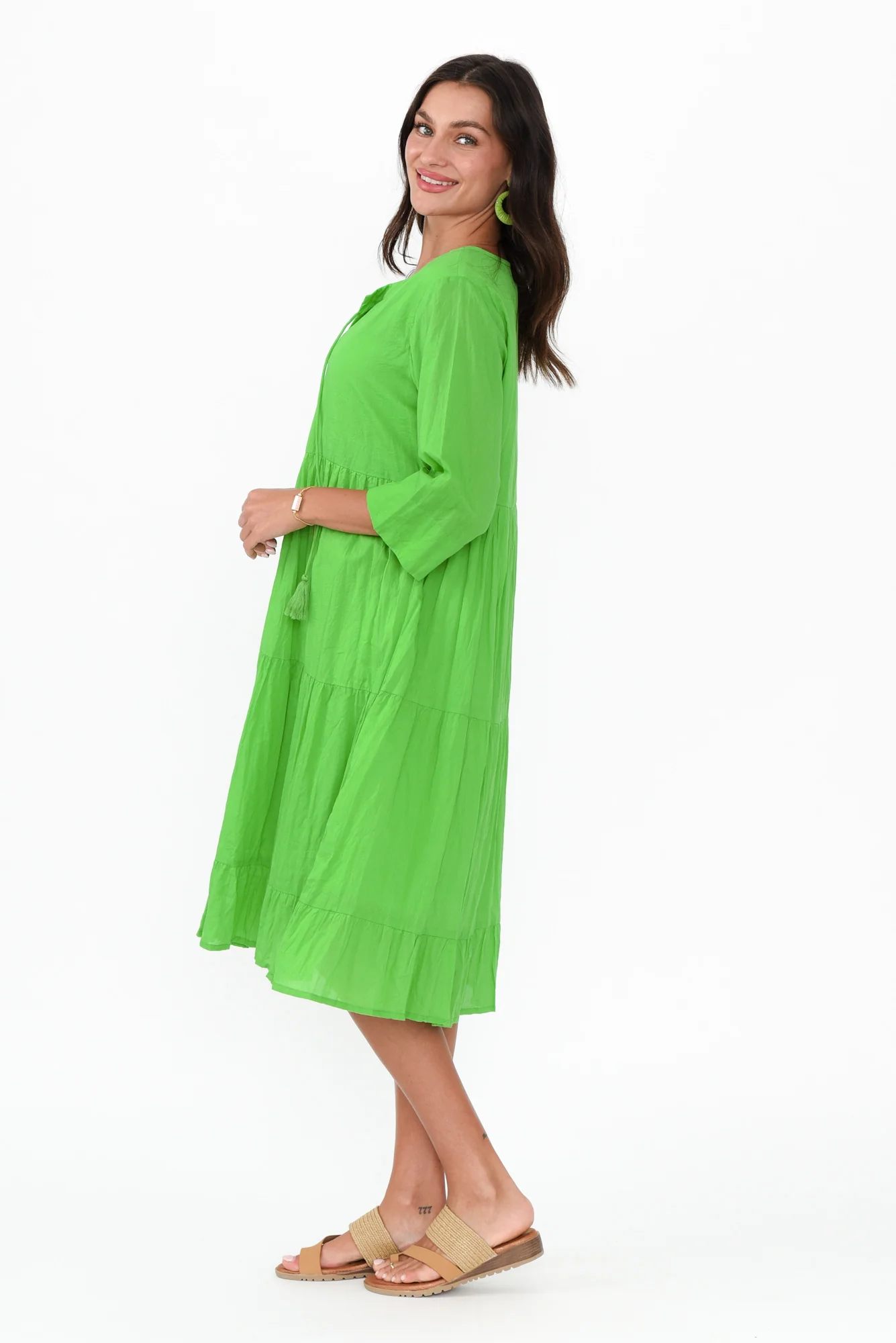 Milana Lime Crinkle Cotton Dress - Image 4