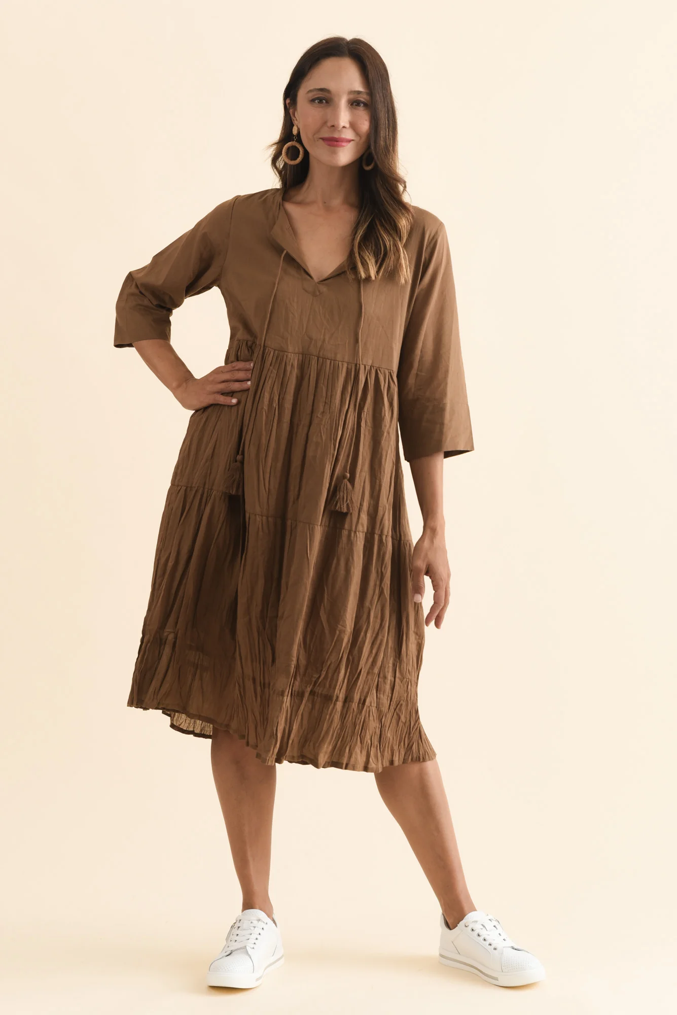 Milana Mocha Crinkle Cotton Dress - Image 2