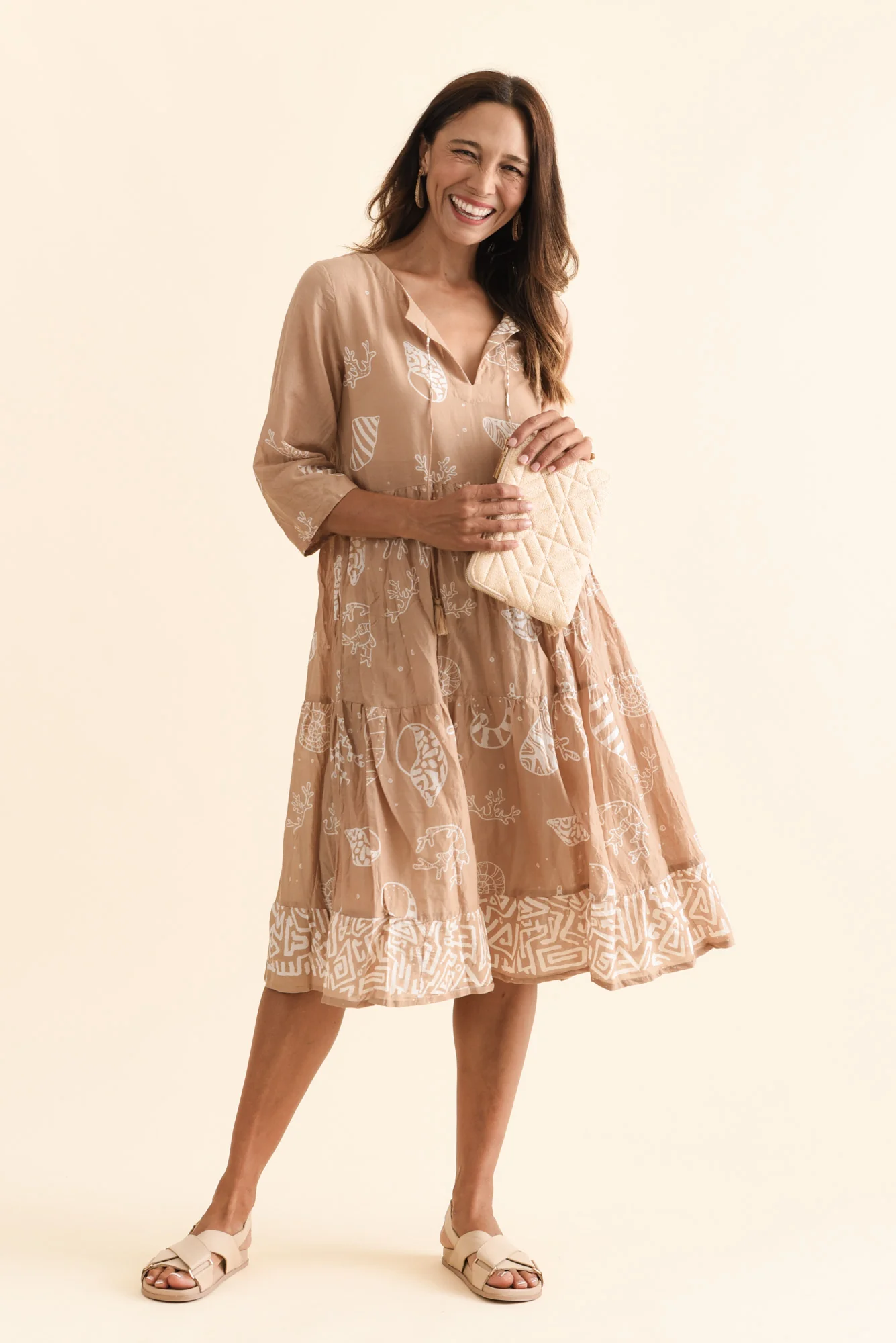 Milana Mocha Seashell Crinkle Cotton Dress