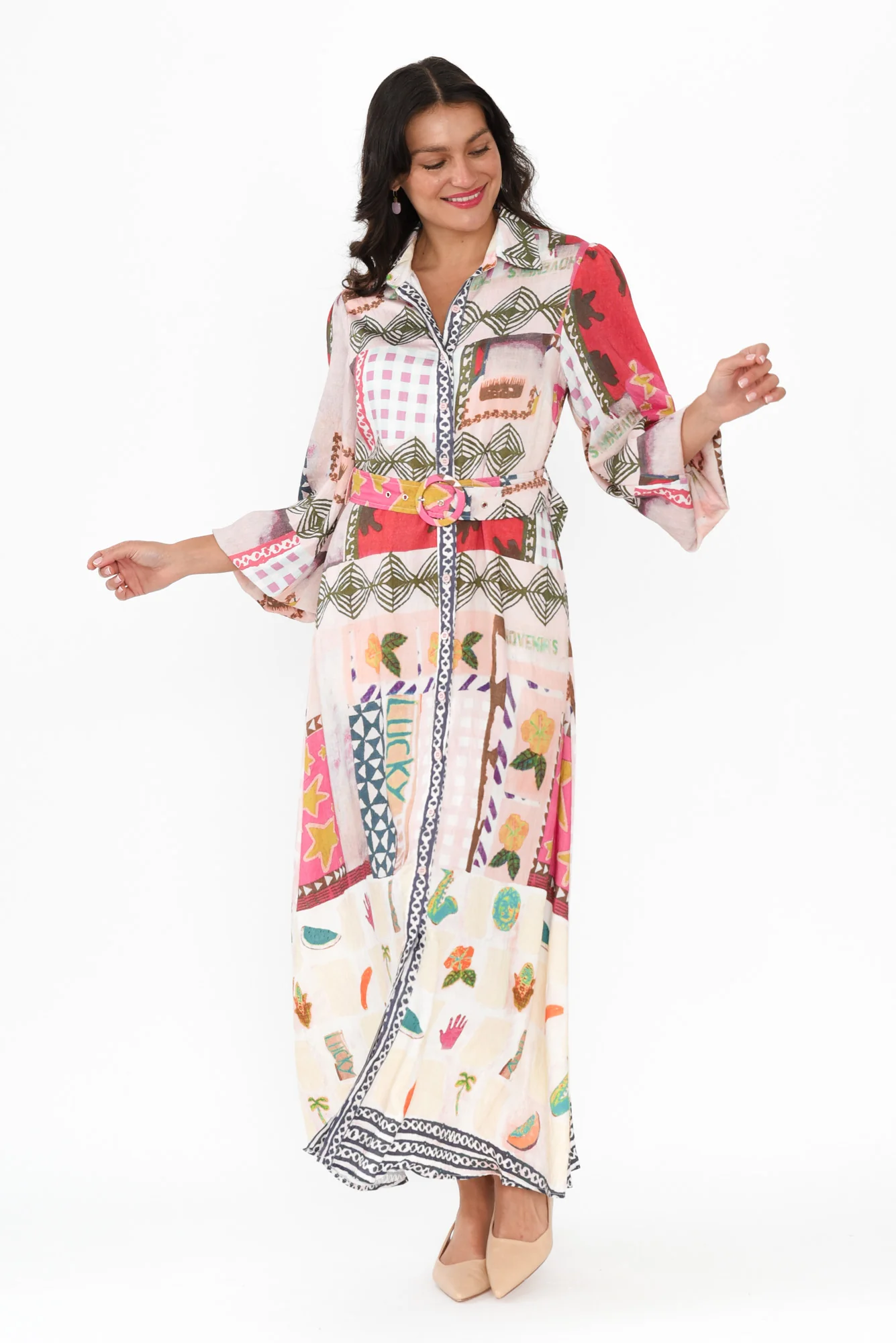 Mileva Pink Tile Cotton Linen Dress - Image 2