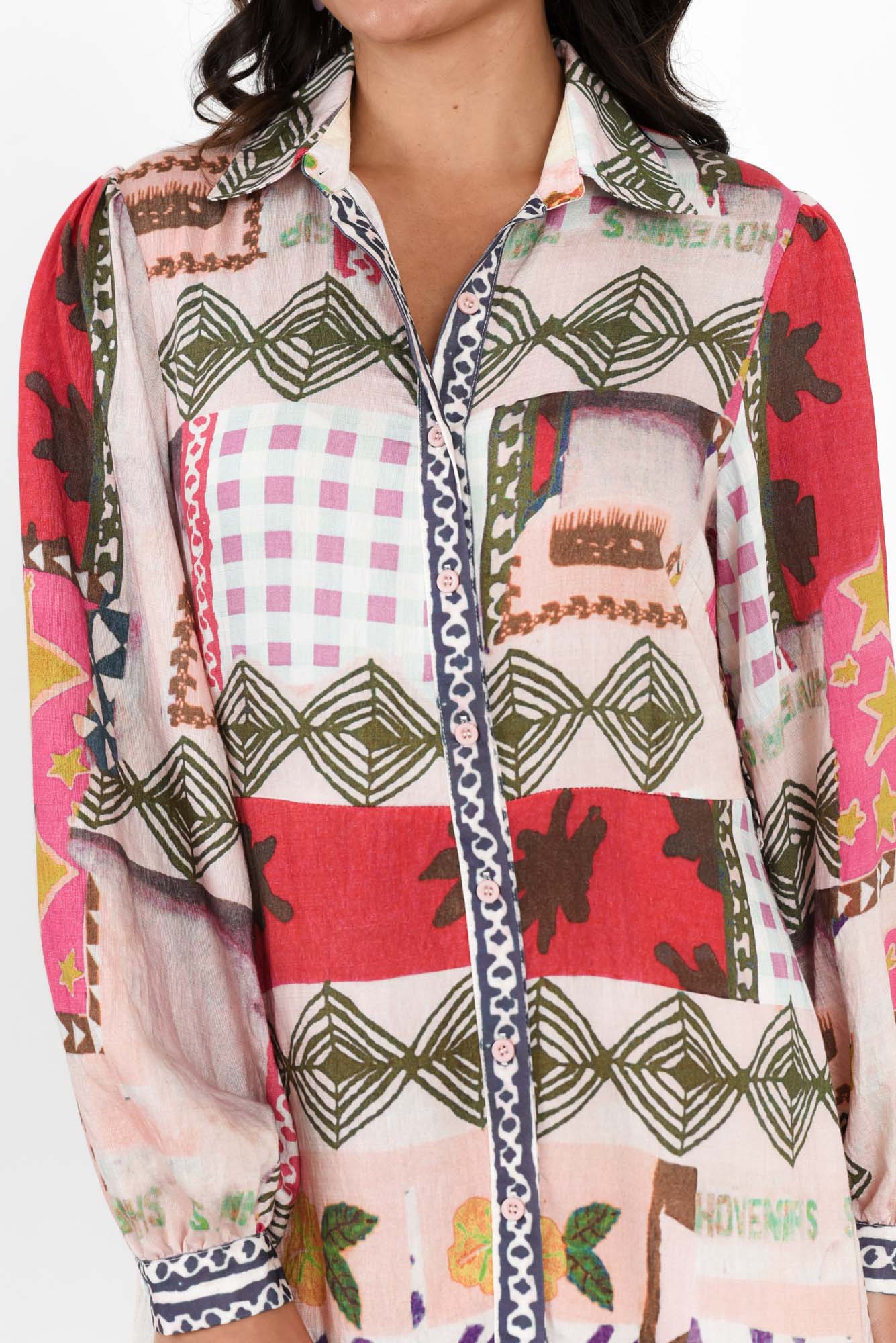 Mileva Pink Tile Cotton Linen Dress - Image 5