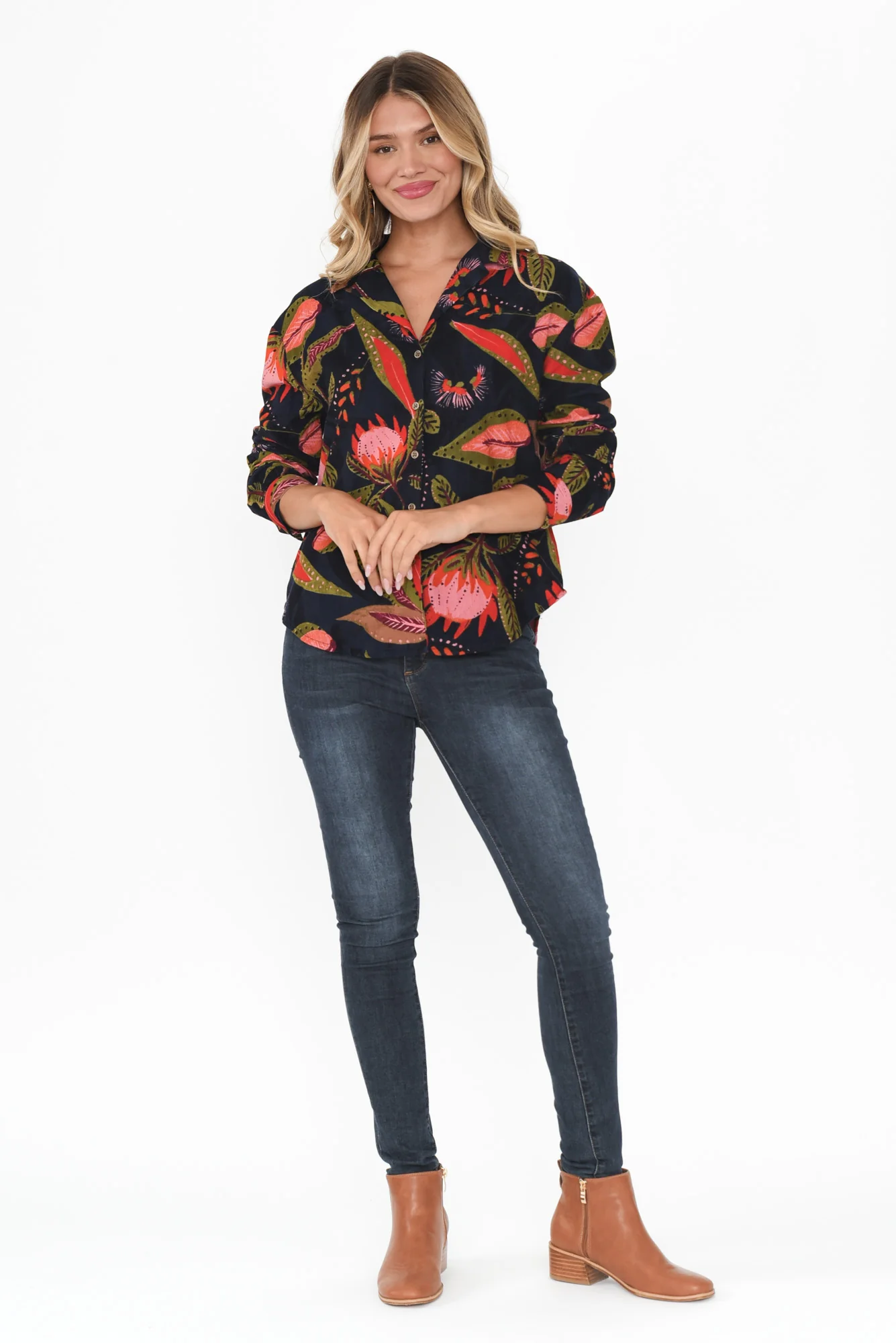 Milton Navy Floral Cotton Shirt - Image 6