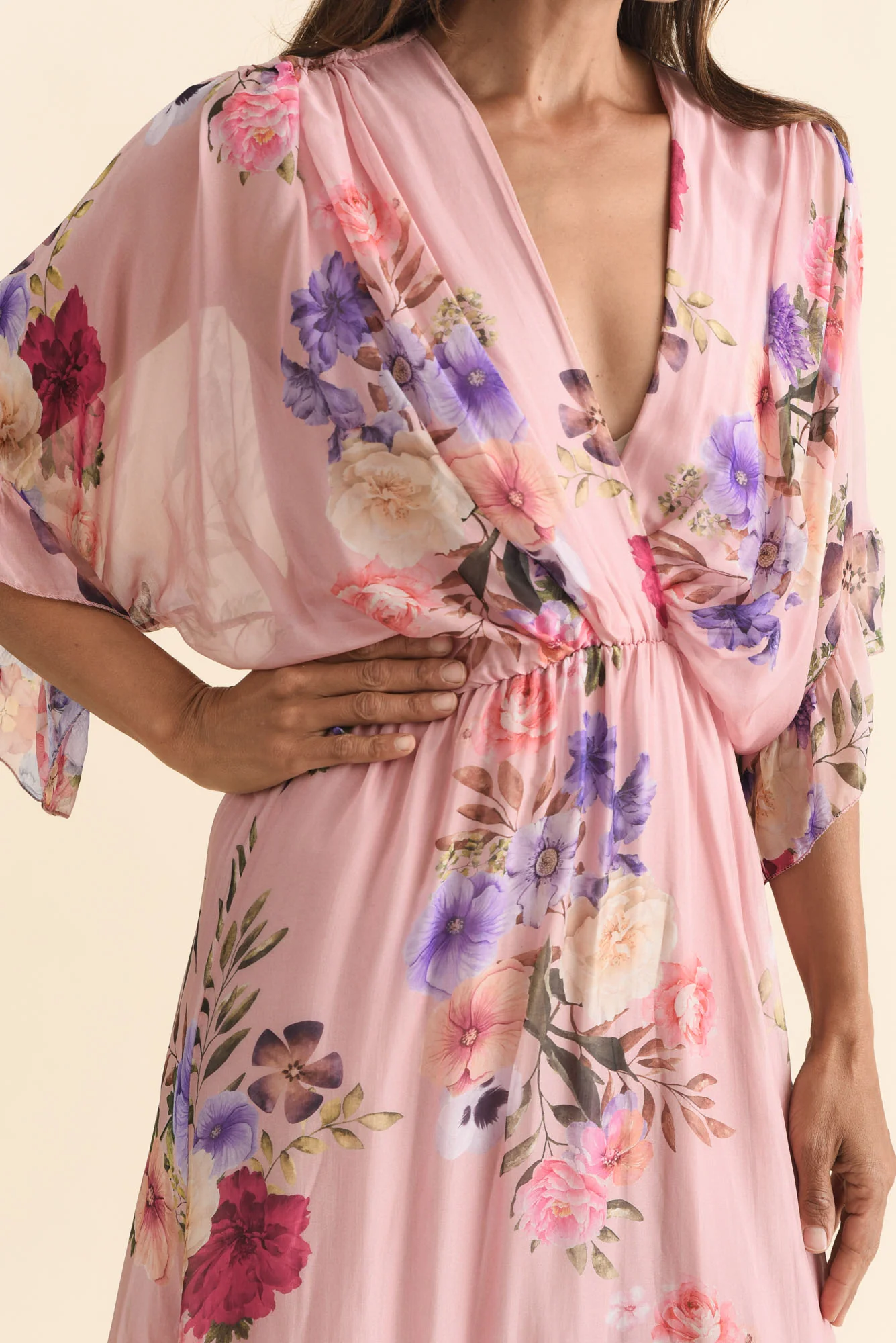 Mino Pink Floral Silk Ruffle Dress - Image 5