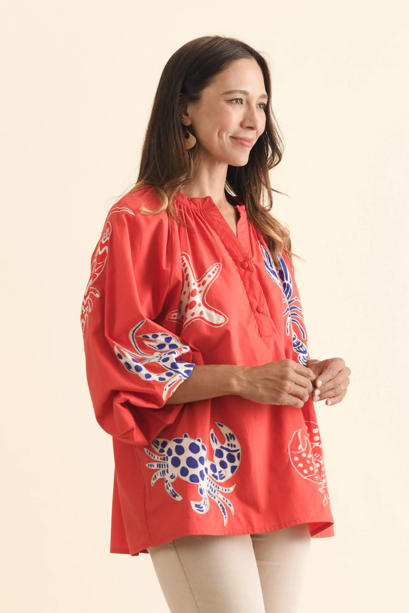 Moni Red Seaside Cotton Blouse - Image 4