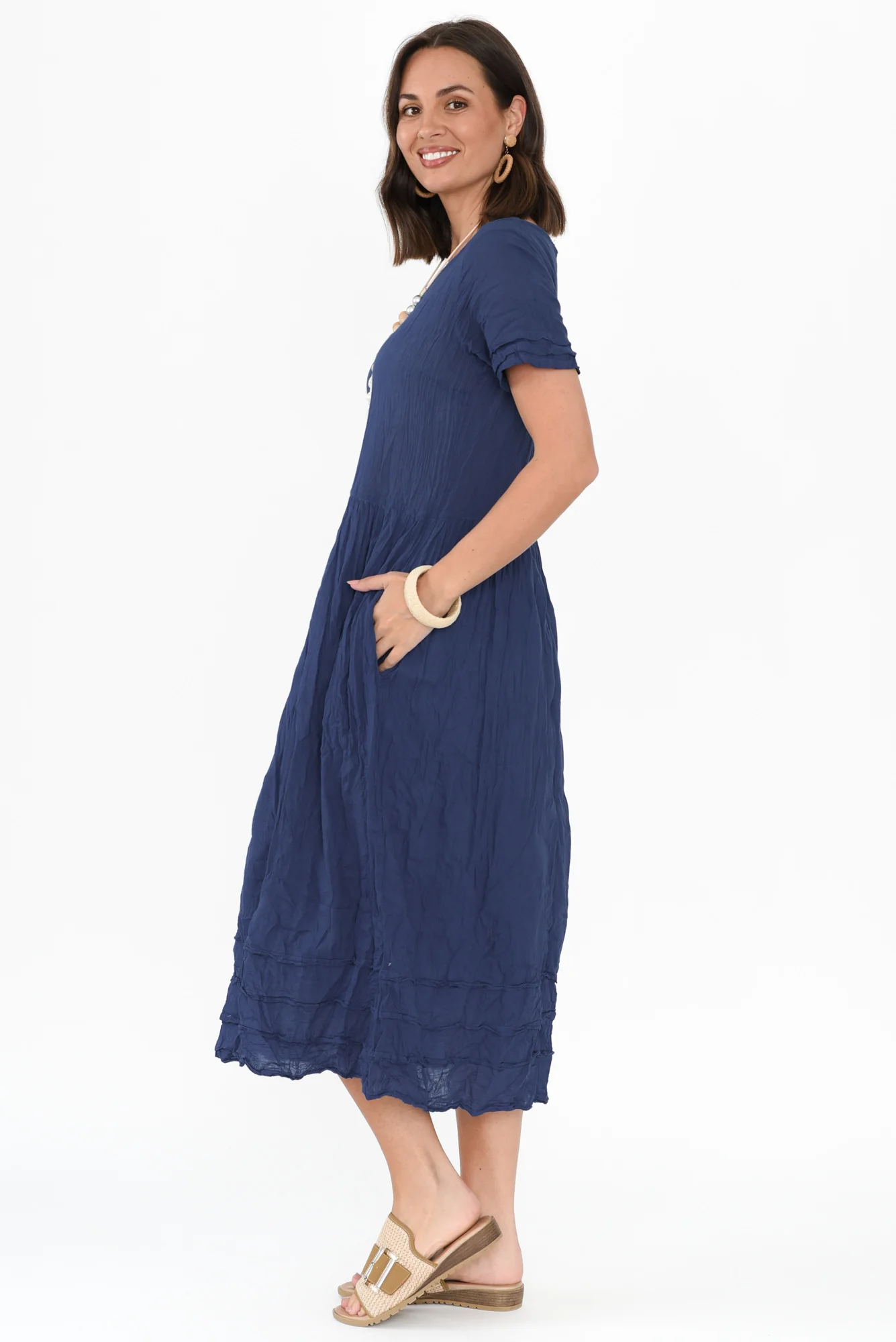 Monique Navy Crinkle Cotton Dress - Image 3