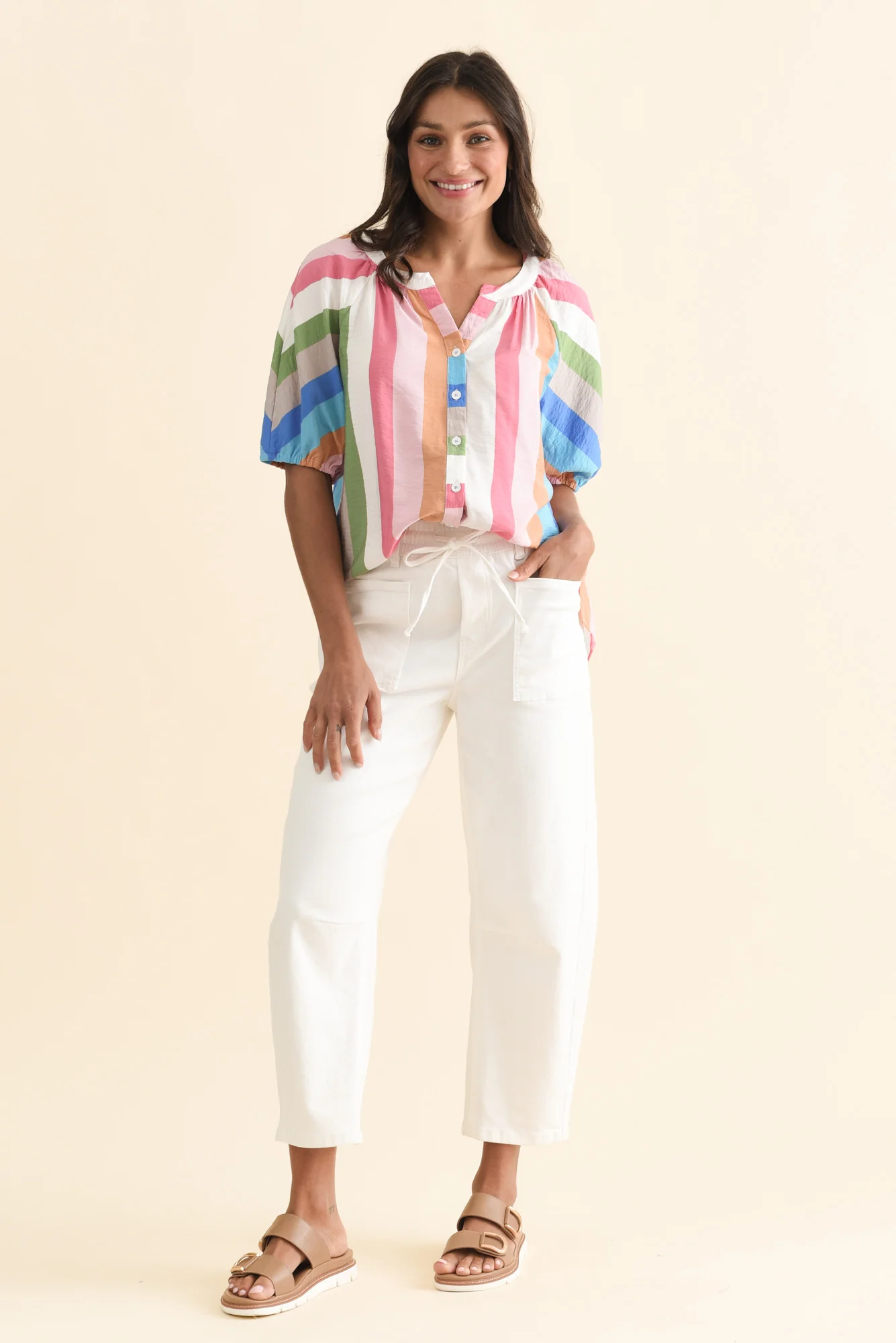 Muna White Stripe Button Top - Image 6