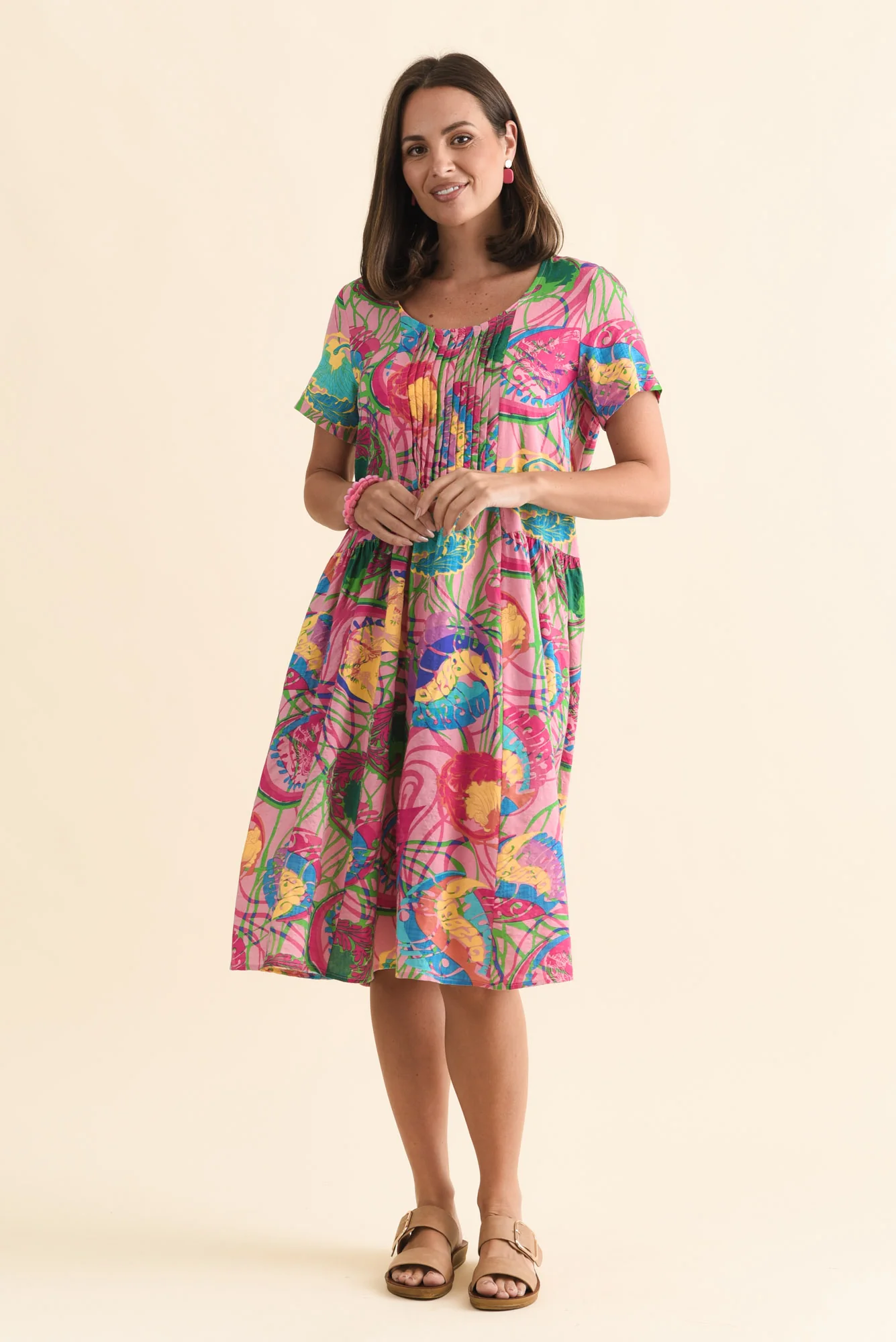 Murano Pink Tropical Cotton Dress - Image 7