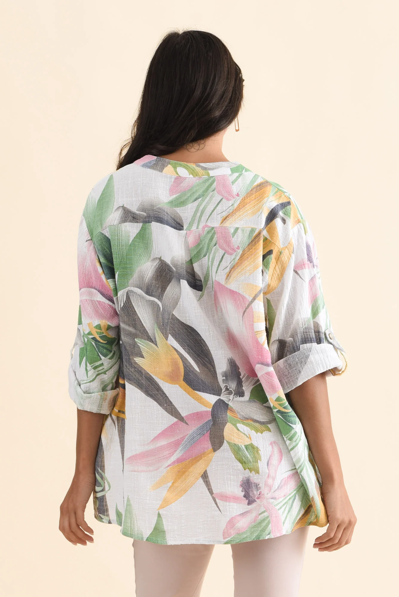Muse White Flower Cotton Linen Top - Image 4