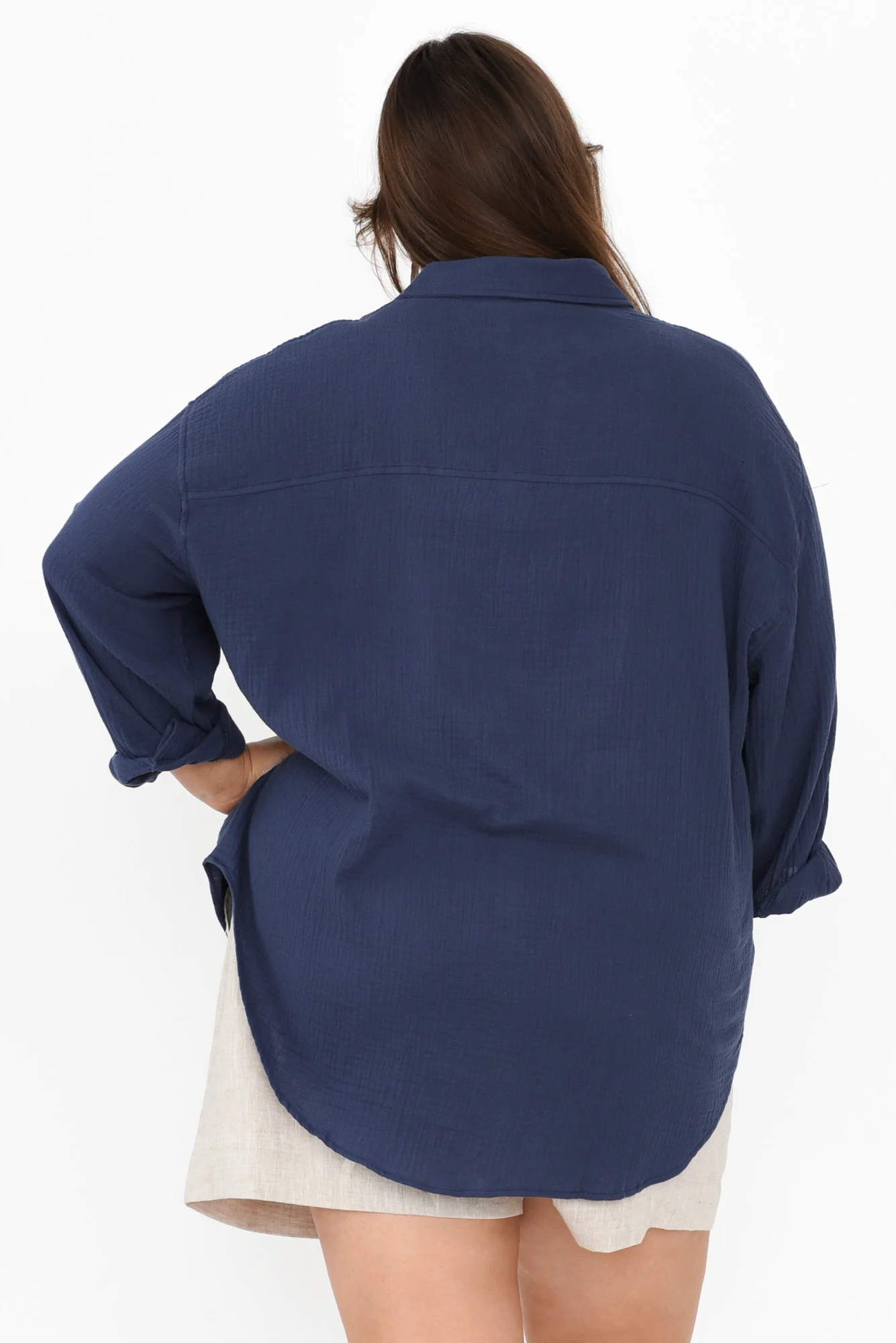 Natalia Navy Cotton Cheesecloth Shirt - Image 11