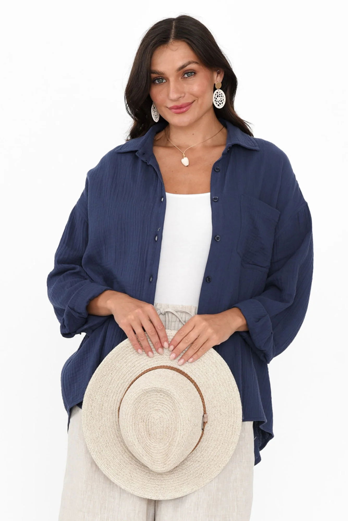 Natalia Navy Cotton Cheesecloth Shirt - Image 2