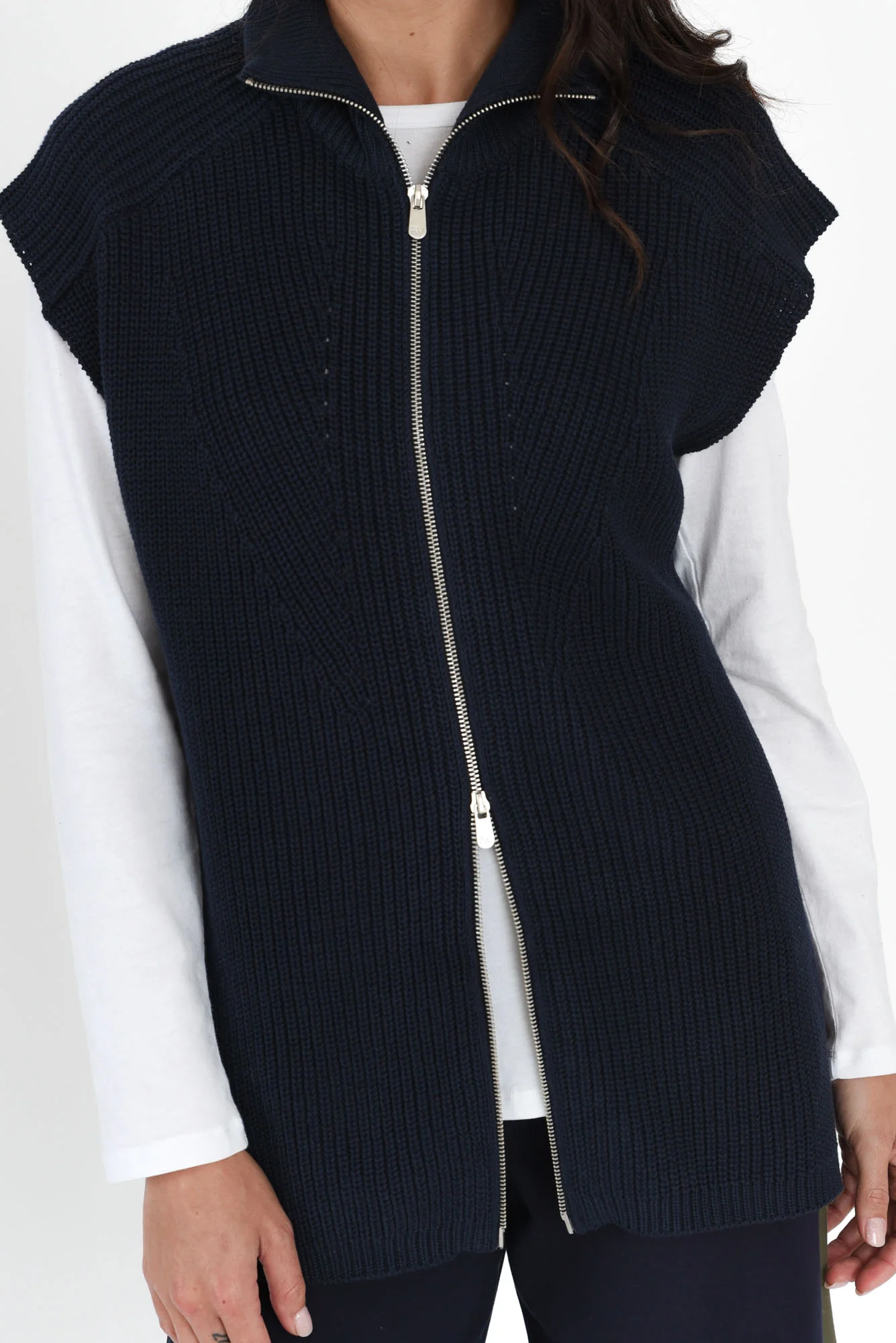 Navy Cotton Zip Knit Vest - Image 6