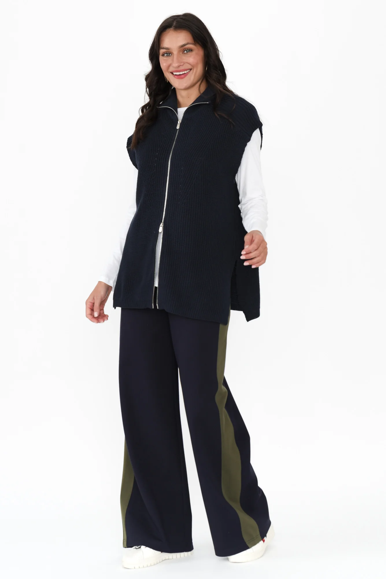 Navy Cotton Zip Knit Vest - Image 7