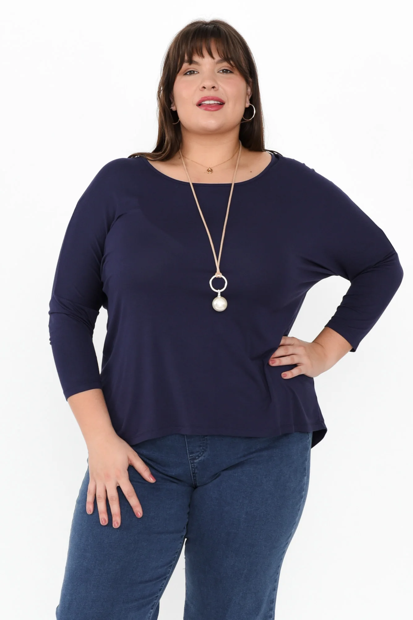 Navy Milan 3/4 Sleeve Top - Image 7