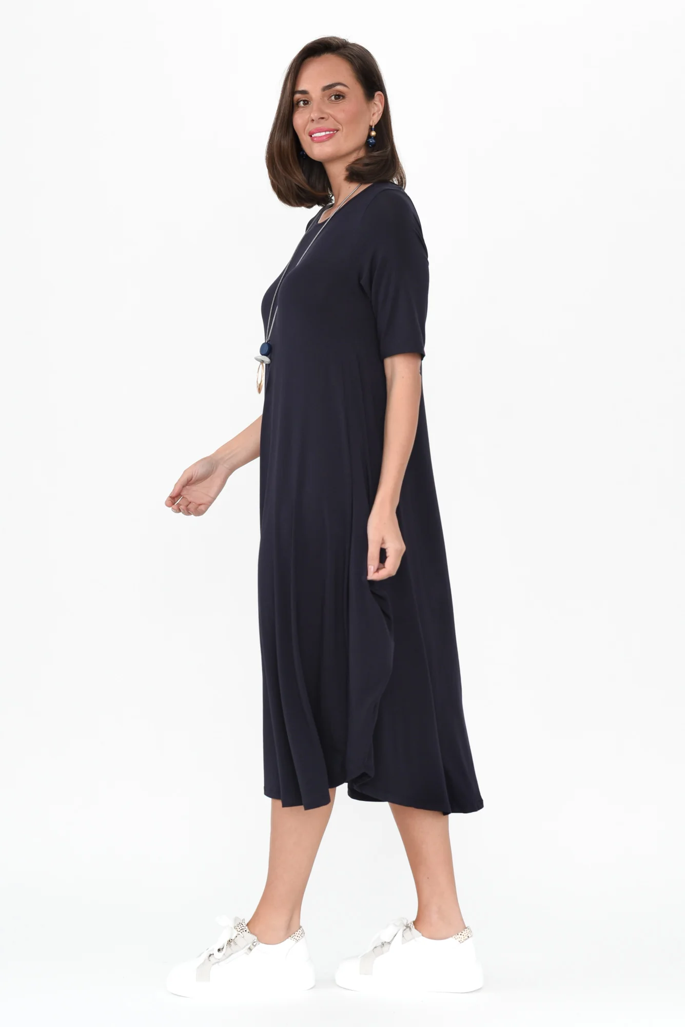 Navy Micro Modal Tri Drape Dress - Image 5