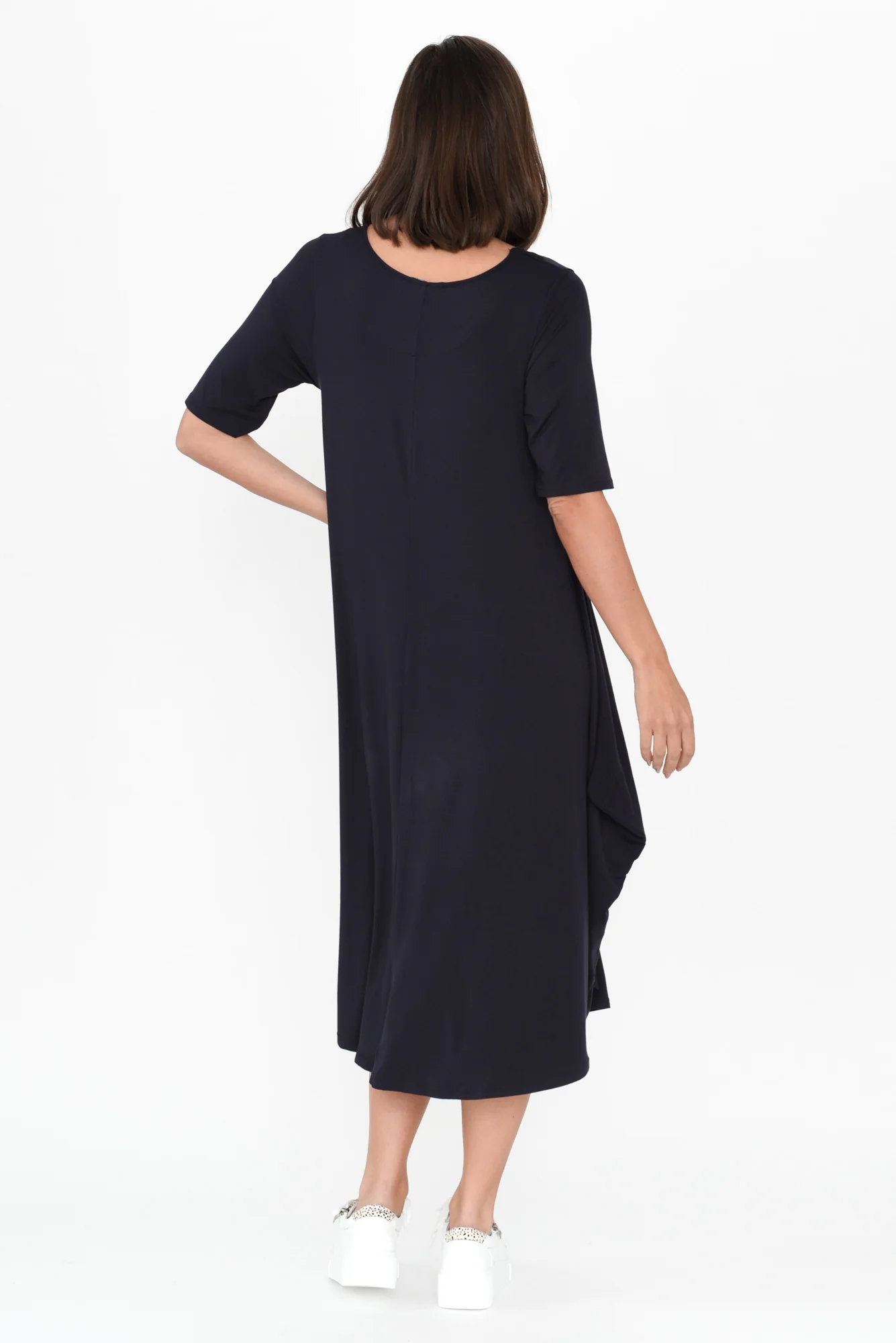 Navy Micro Modal Tri Drape Dress - Image 6