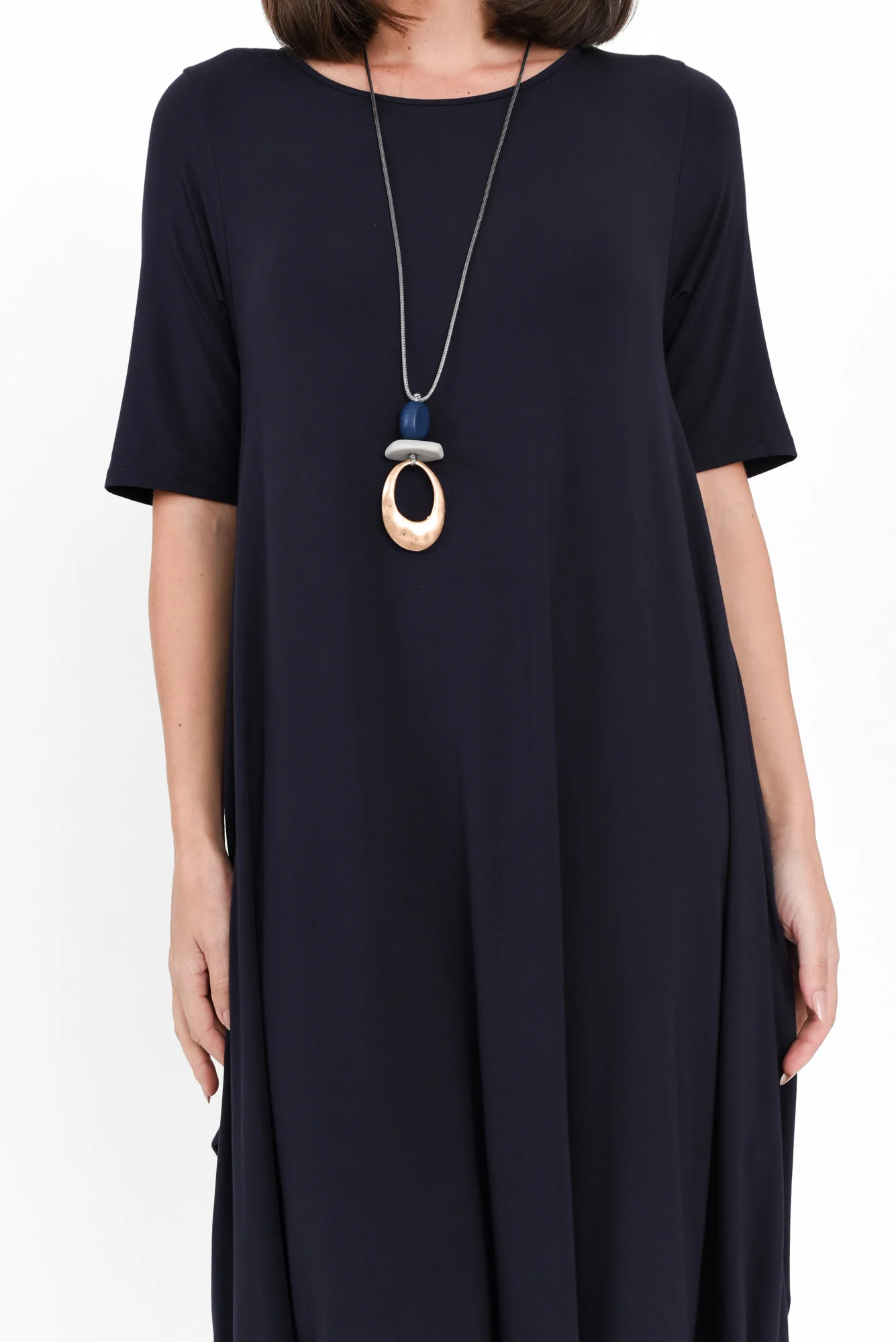 Navy Micro Modal Tri Drape Dress - Image 7
