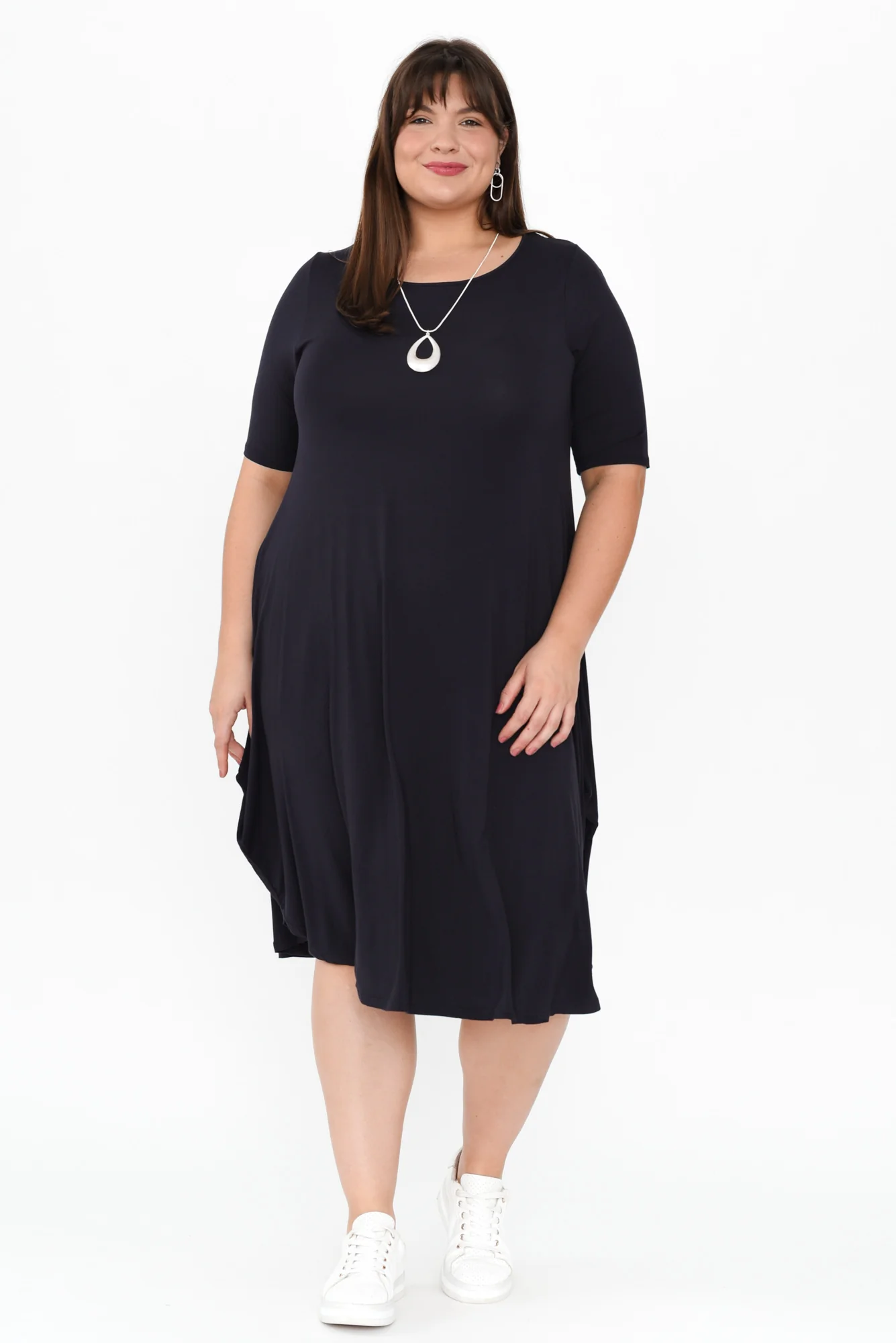 Navy Micro Modal Tri Drape Dress - Image 8