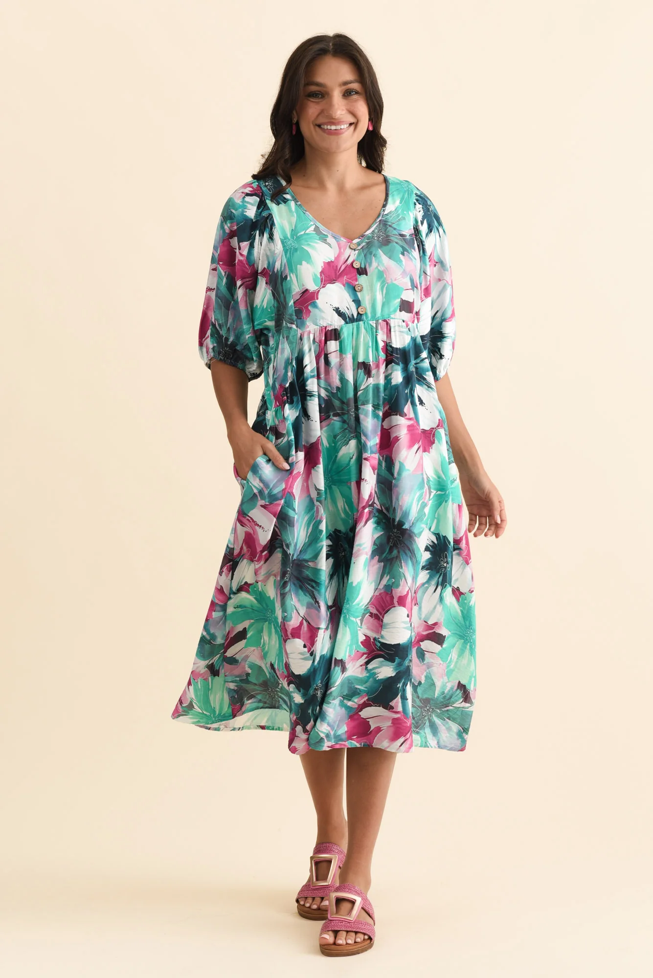 Nolte Teal Flower Pocket Dress