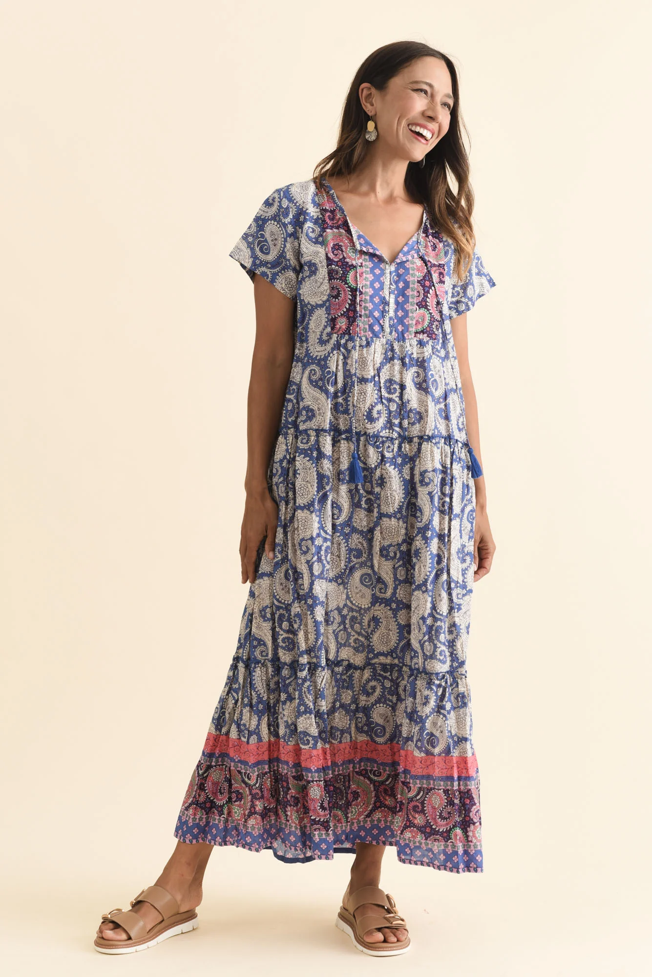Nona Blue Paisley Crinkle Cotton Maxi Dress - Image 6
