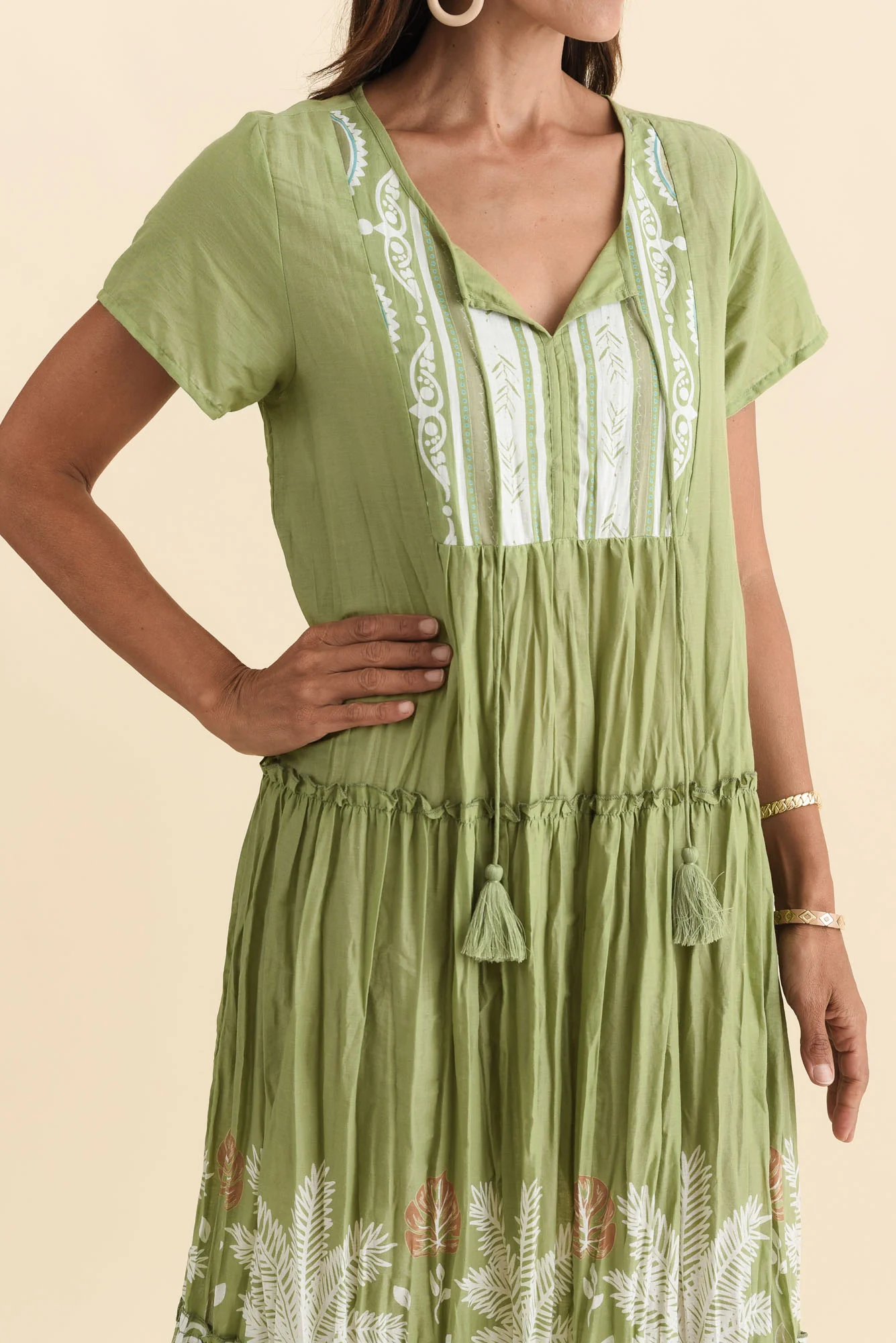 Nona Khaki Beach Crinkle Cotton Maxi Dress - Image 6