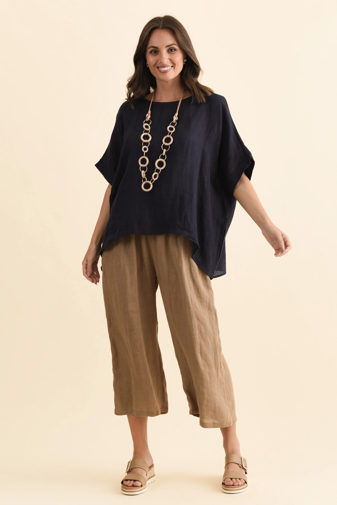 Olga Mocha Linen Wide Leg Pants - Image 2