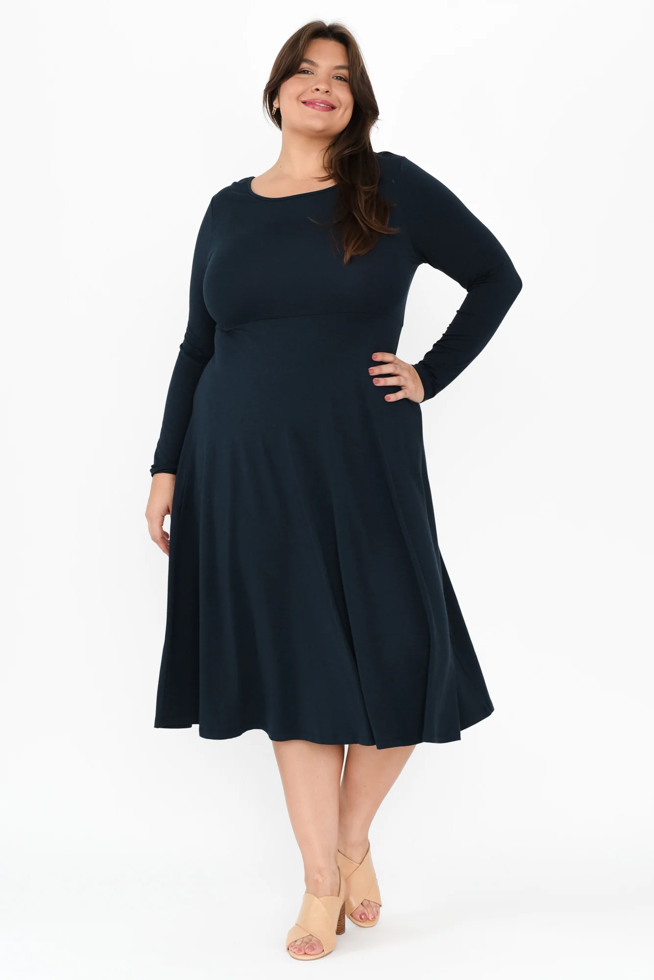 Olivia Dark Navy Bamboo Sleeved Dress - Image 7