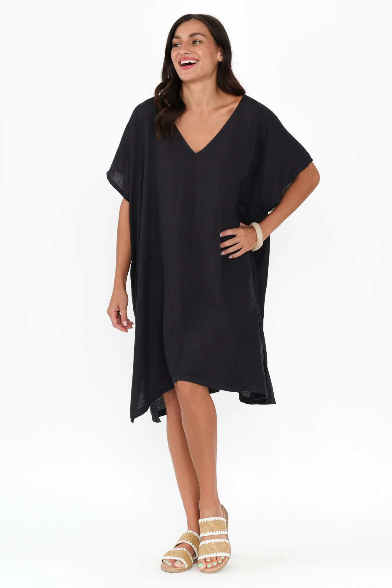 Oraya Navy Linen Kaftan - Image 6