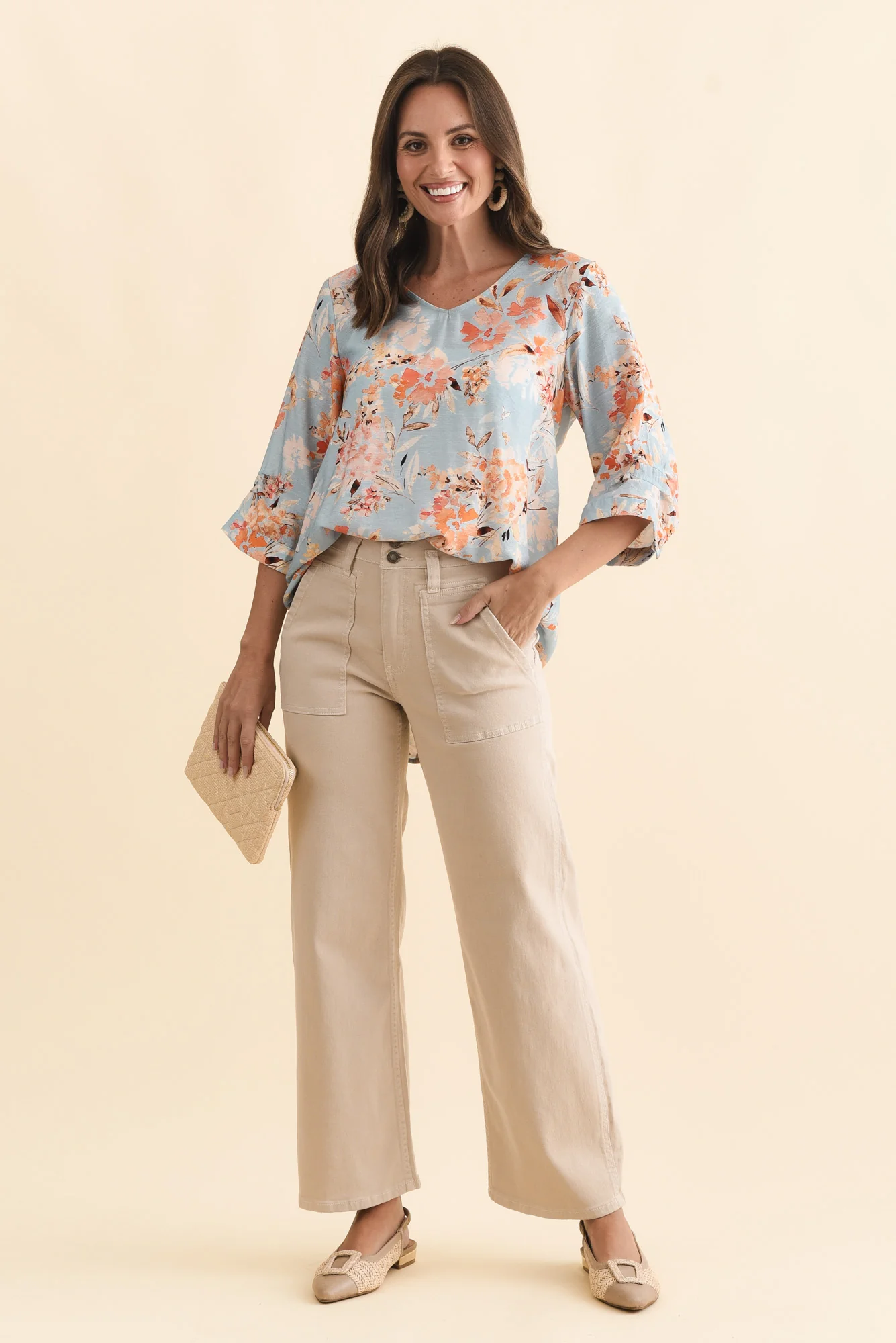Orwell Beige Wide Leg Jeans - Image 2