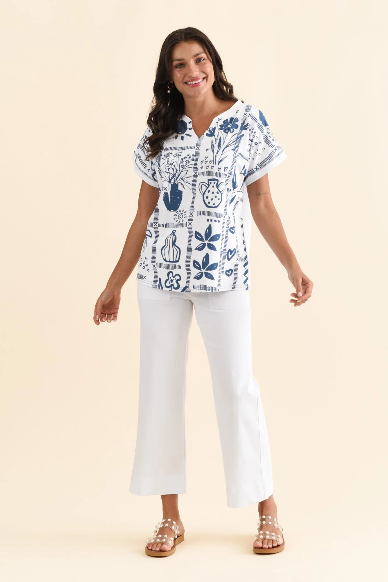 Perrie Blue Tile V Neck Top - Image 2