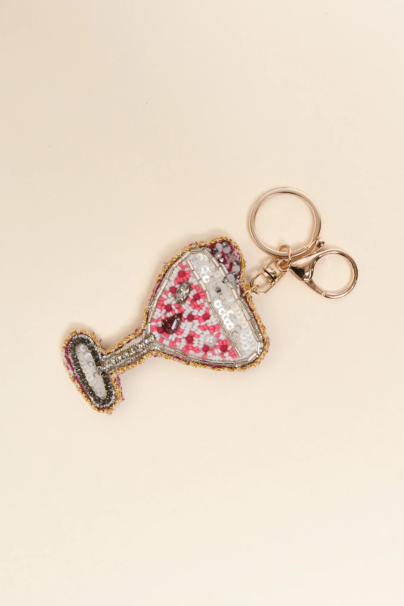 Pink Cocktail Beaded Keychain