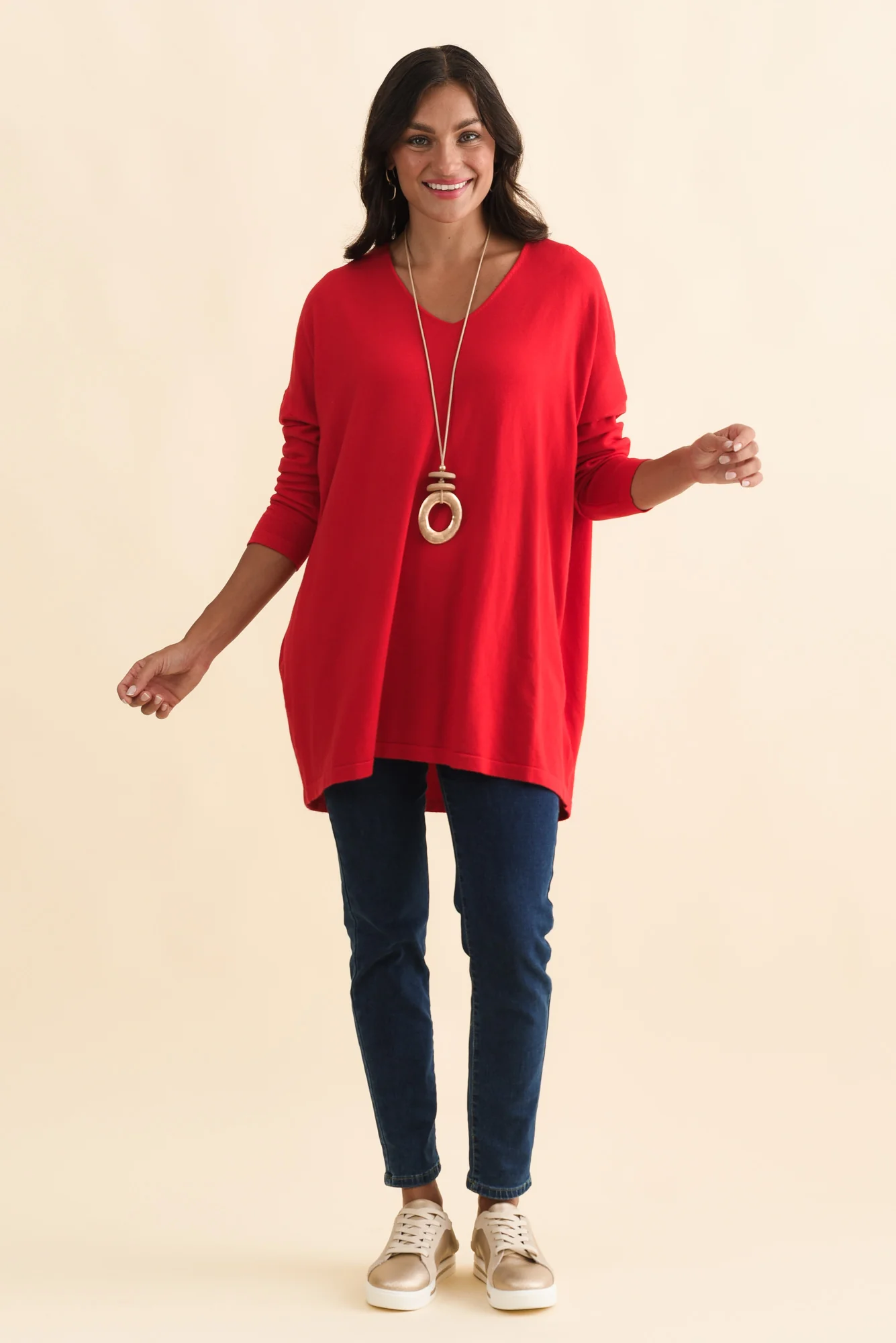 Piper Red V Neck Knit Jumper - Image 3
