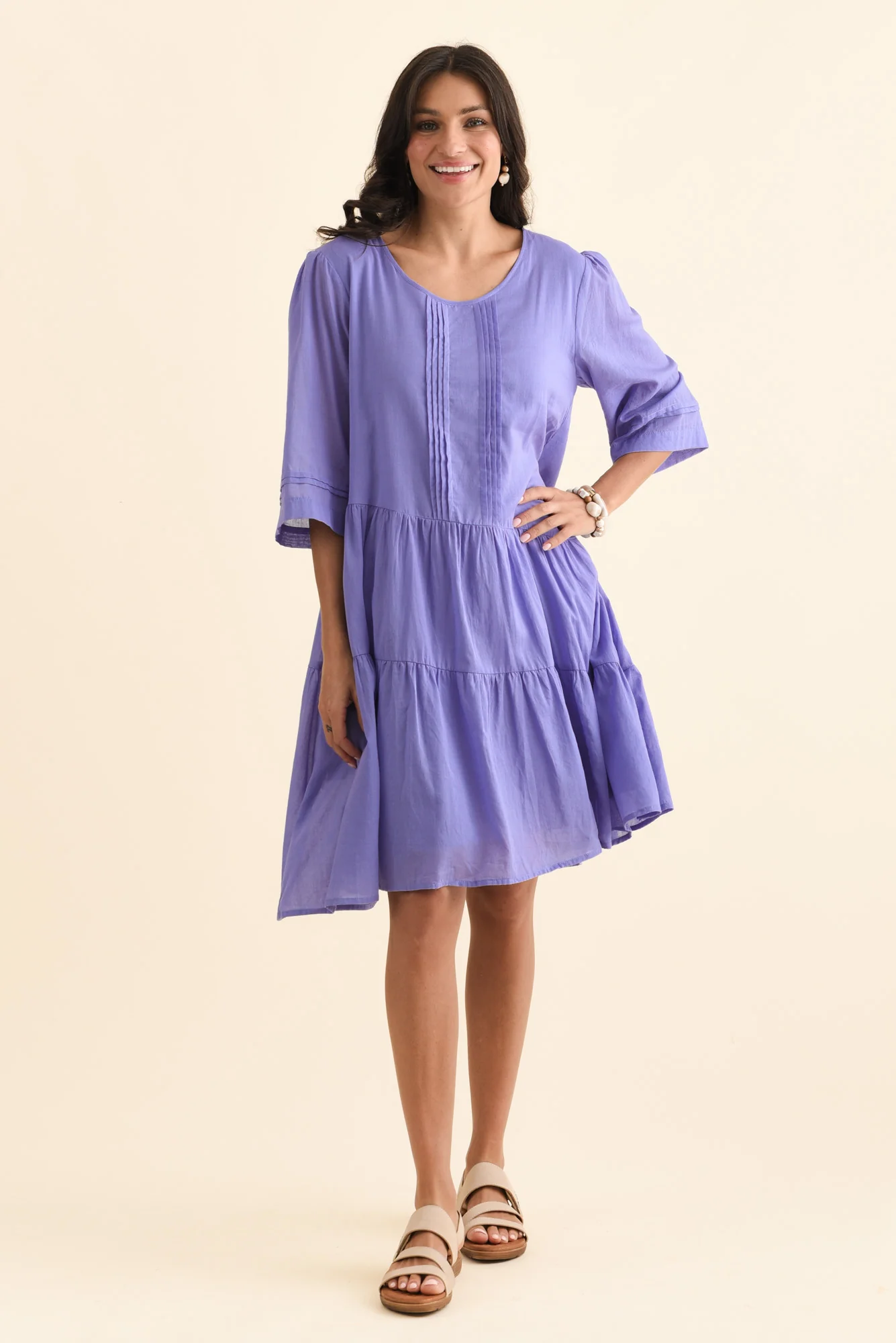 Portia Purple Cotton Asymmetrical Dress - Image 3