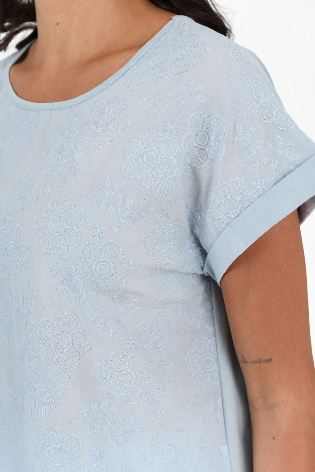 Raewyn Blue Flower Embroidered Cotton Top - Image 5