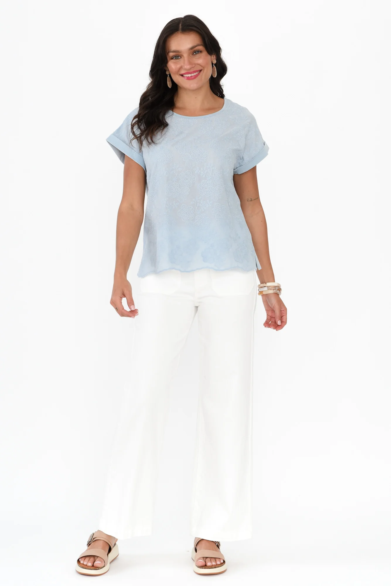 Raewyn Blue Flower Embroidered Cotton Top - Image 6