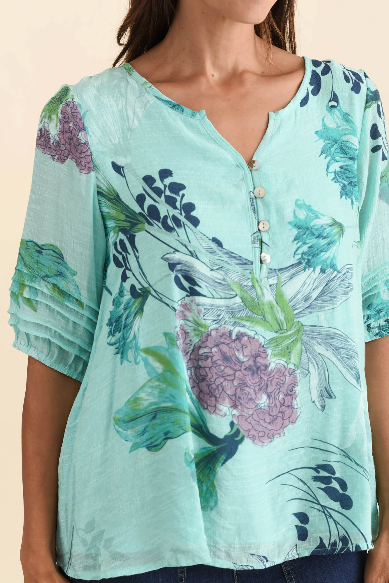 Ramy Blue Floral Cotton Blend Top - Image 5