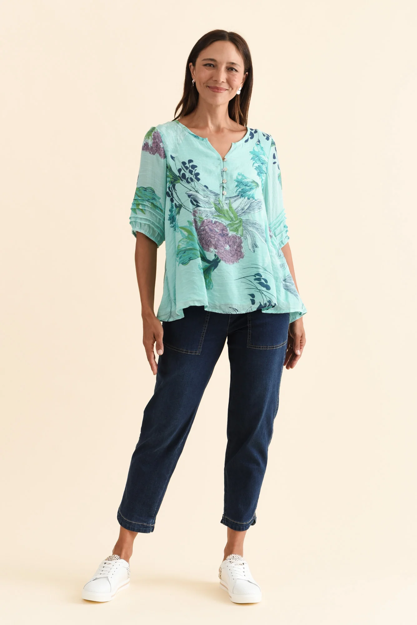 Ramy Blue Floral Cotton Blend Top - Image 6