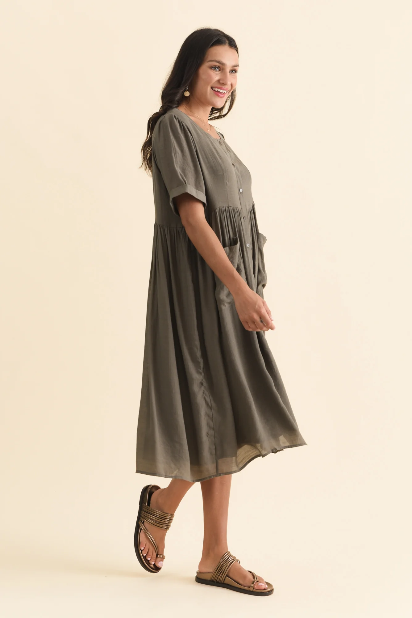 Rayna Khaki Button Dress - Image 3