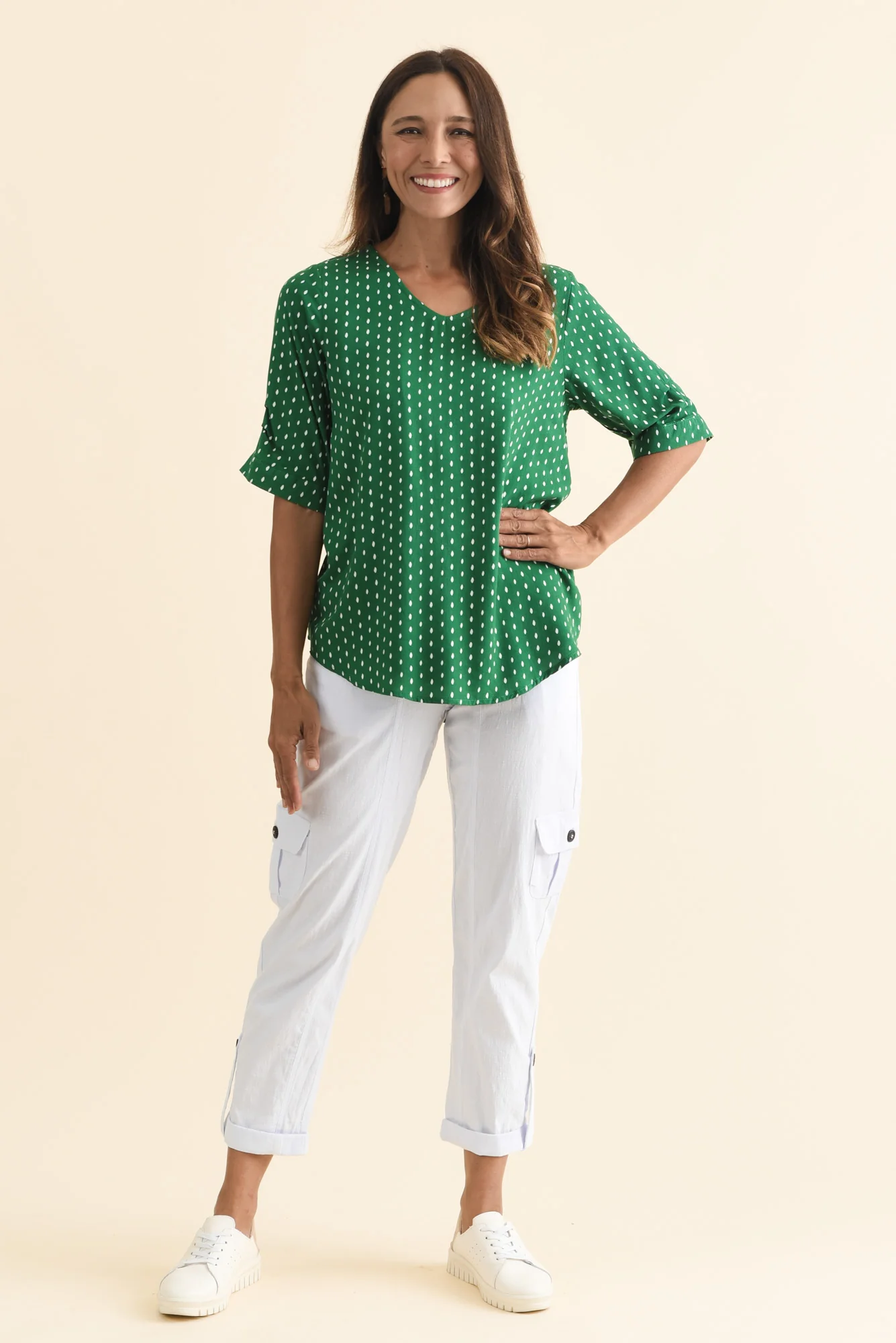 Riveria Green Dash V Neck Top - Image 2