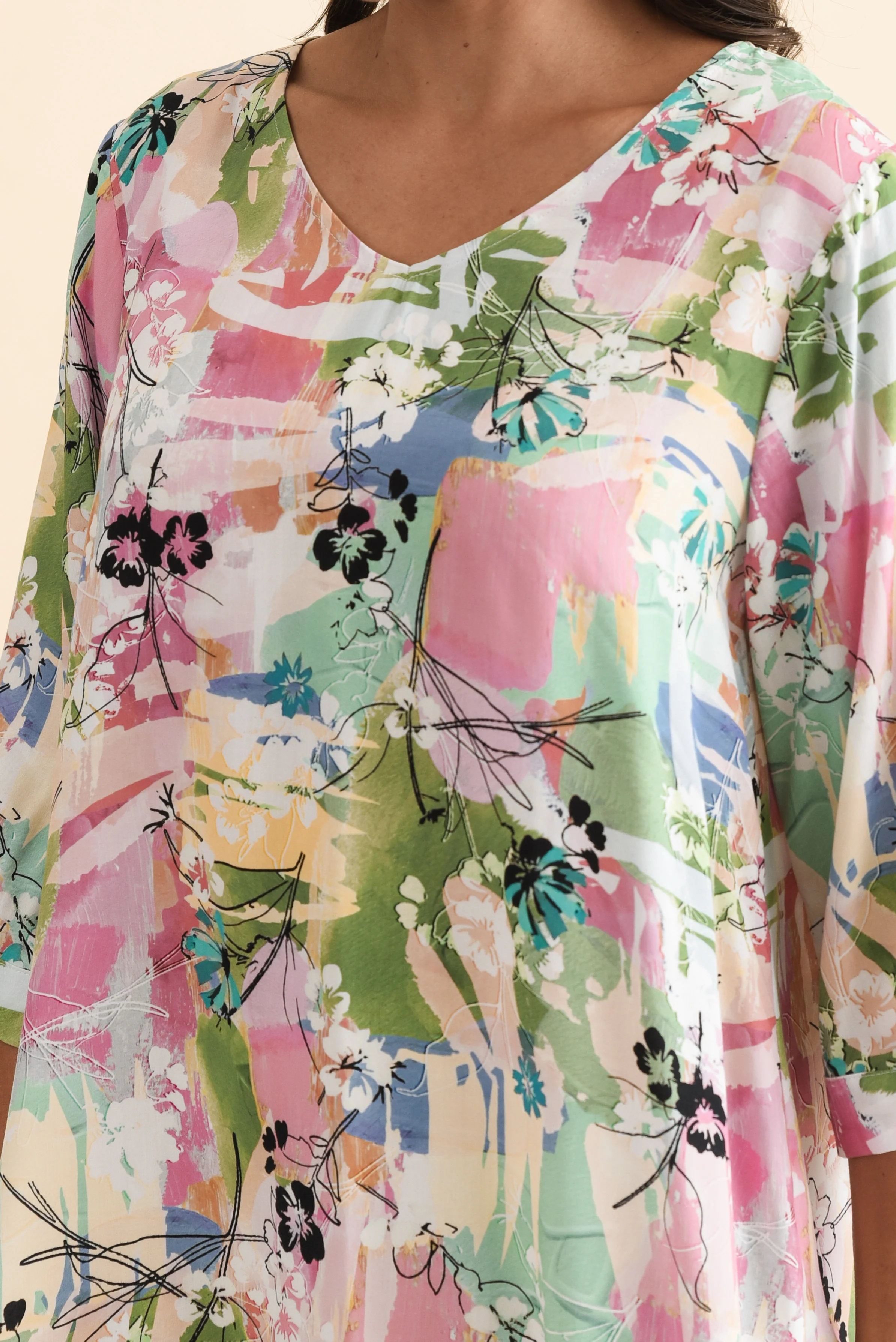 Riveria Pink Floral V Neck Top - Image 5