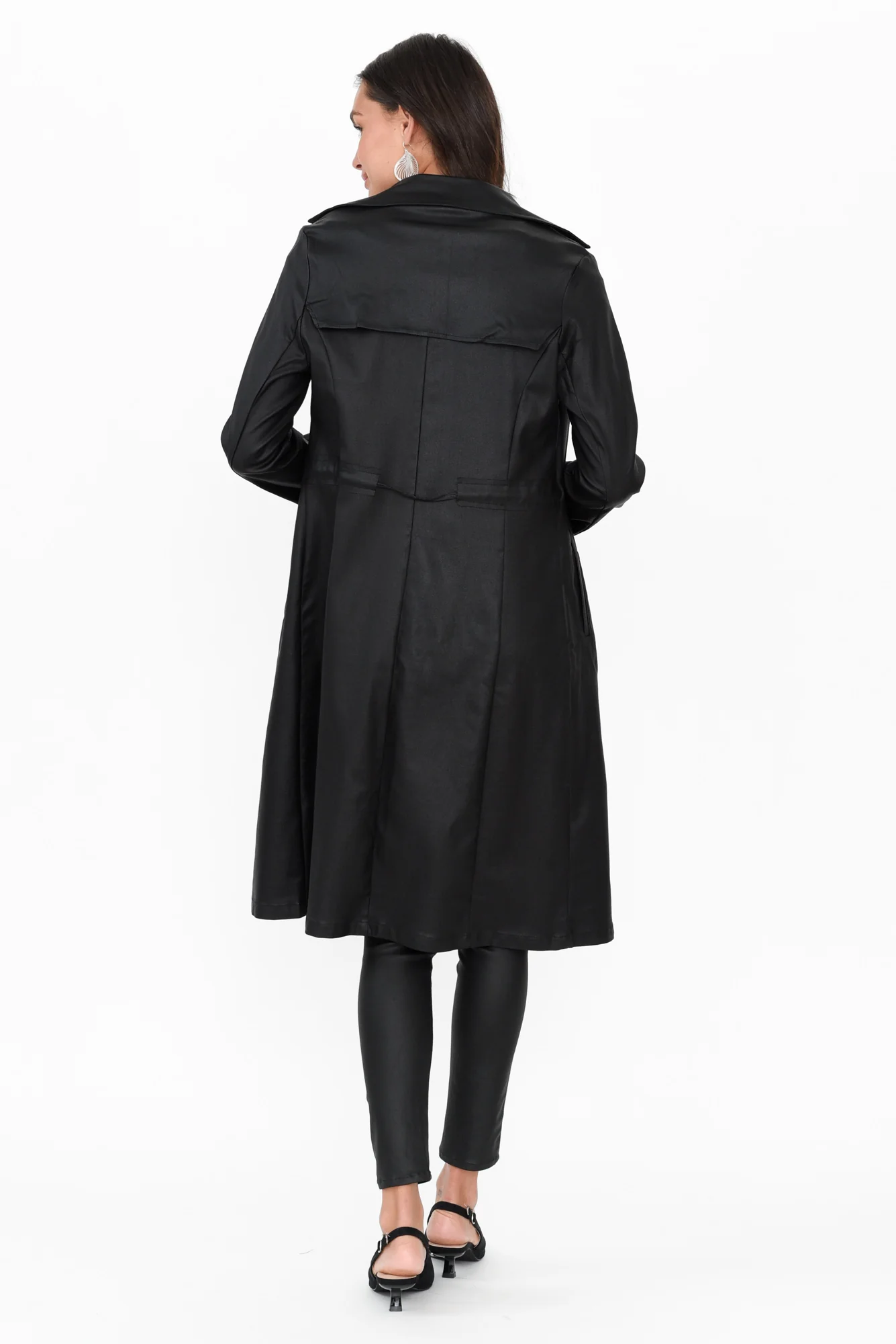 Rois Black Faux Leather Trench Coat - Image 5