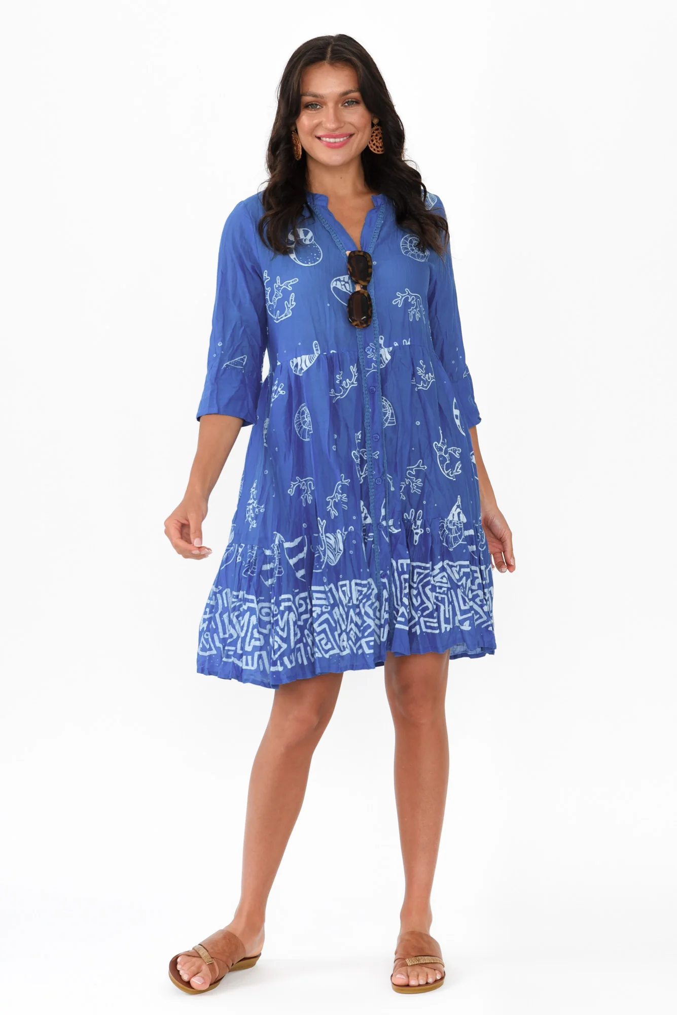 Romy Cobalt Seashell Crinkle Cotton Dress - Image 2