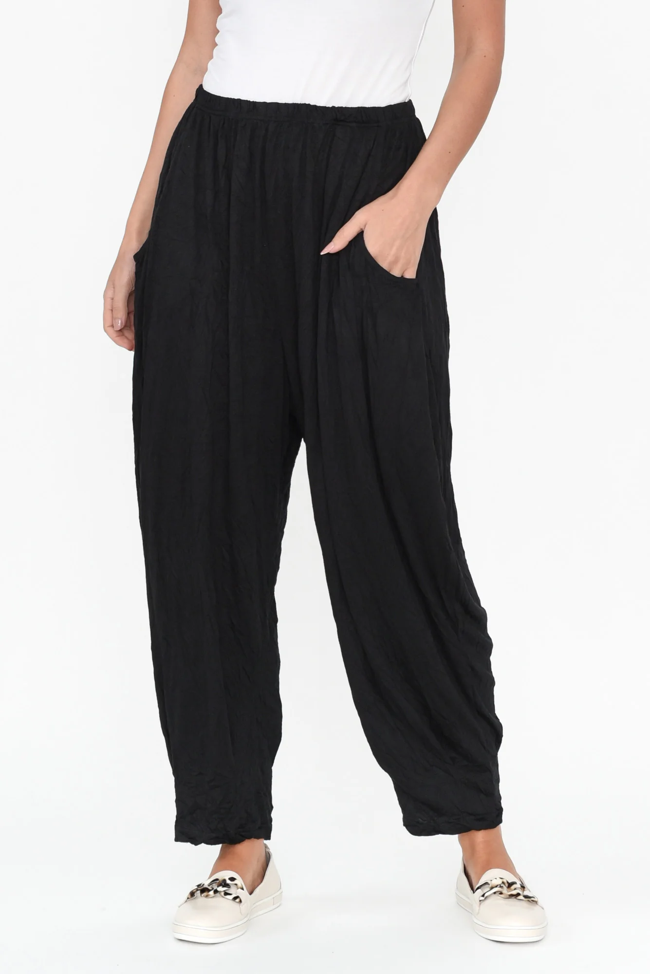 Rylee Black Crinkle Cotton Pants - Image 2