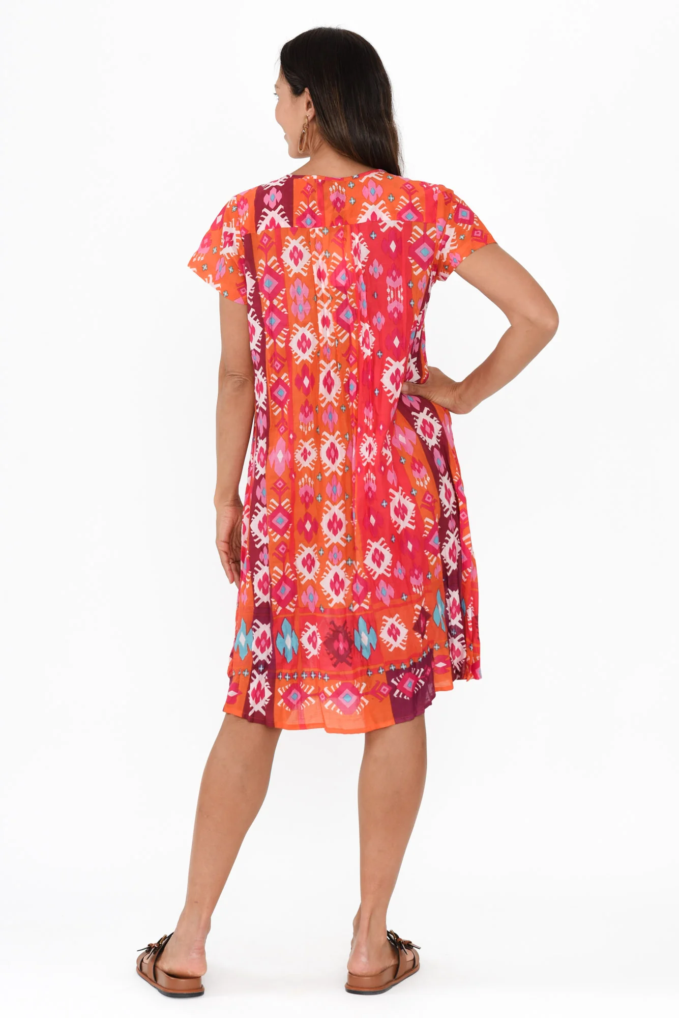 Sabina Red Geo Crinkle Cotton Dress - Image 4