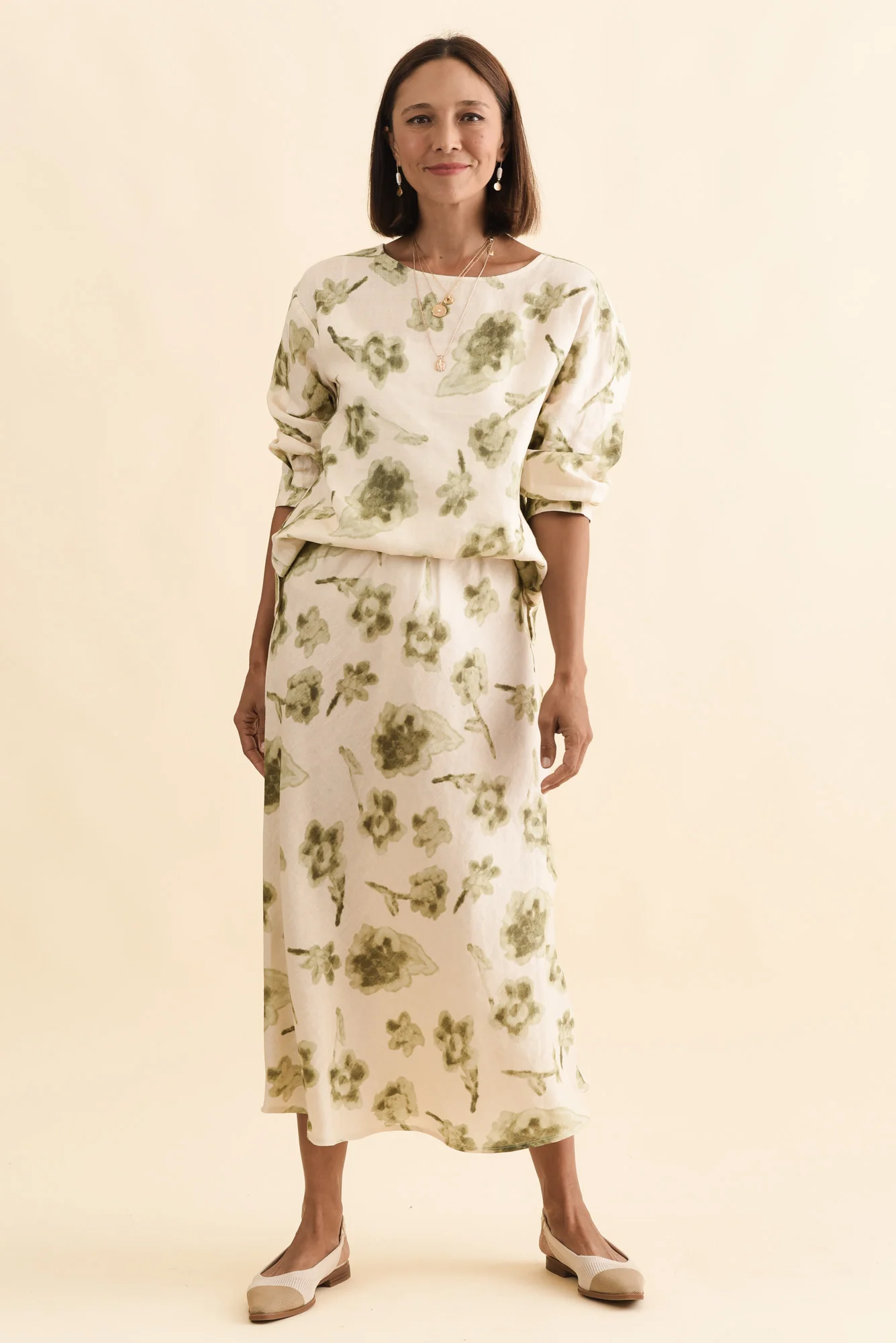 Saloma Cream Floral Linen Scoop Neck Top - Image 6