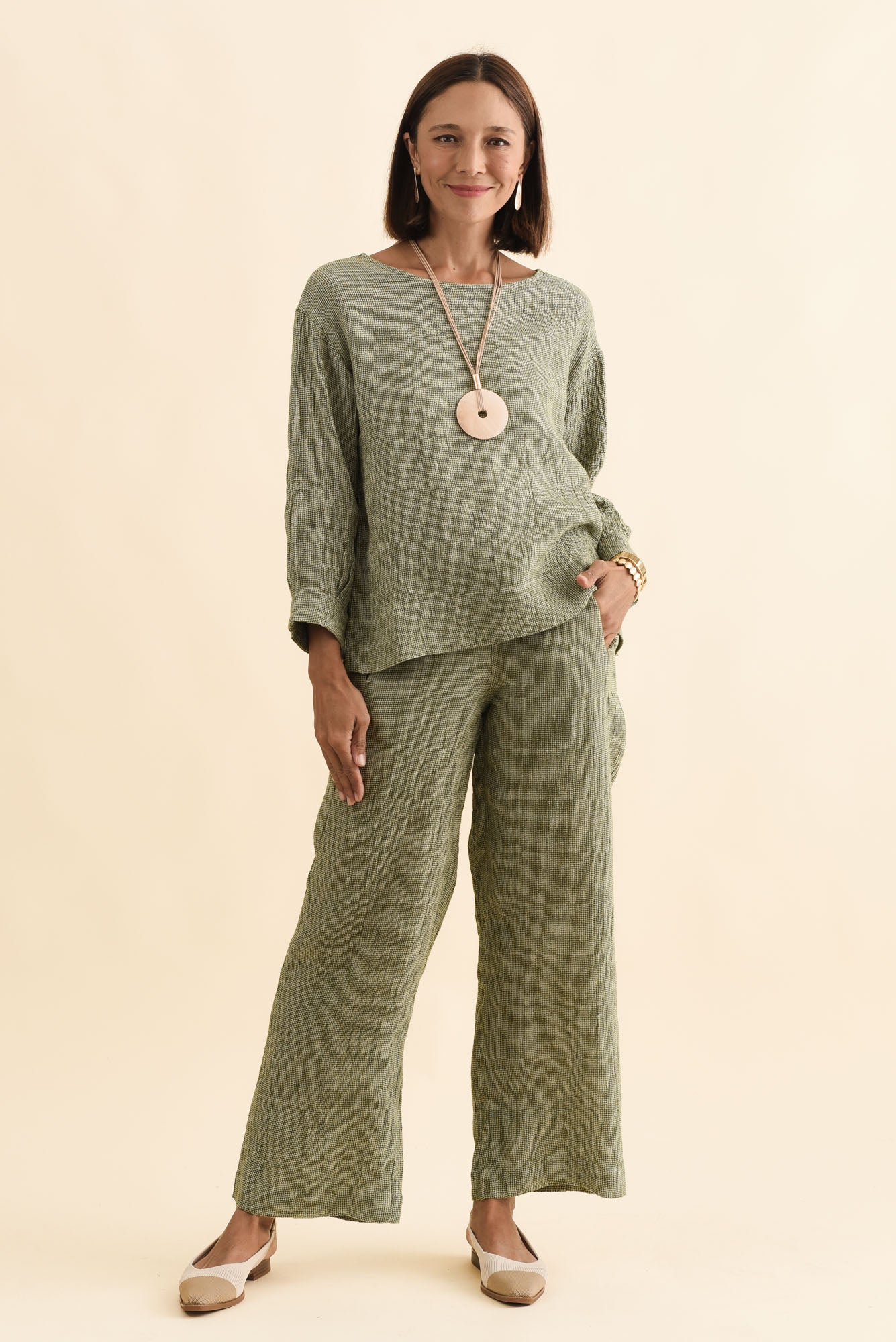 Saloma Sage Linen Scoop Neck Top - Image 6