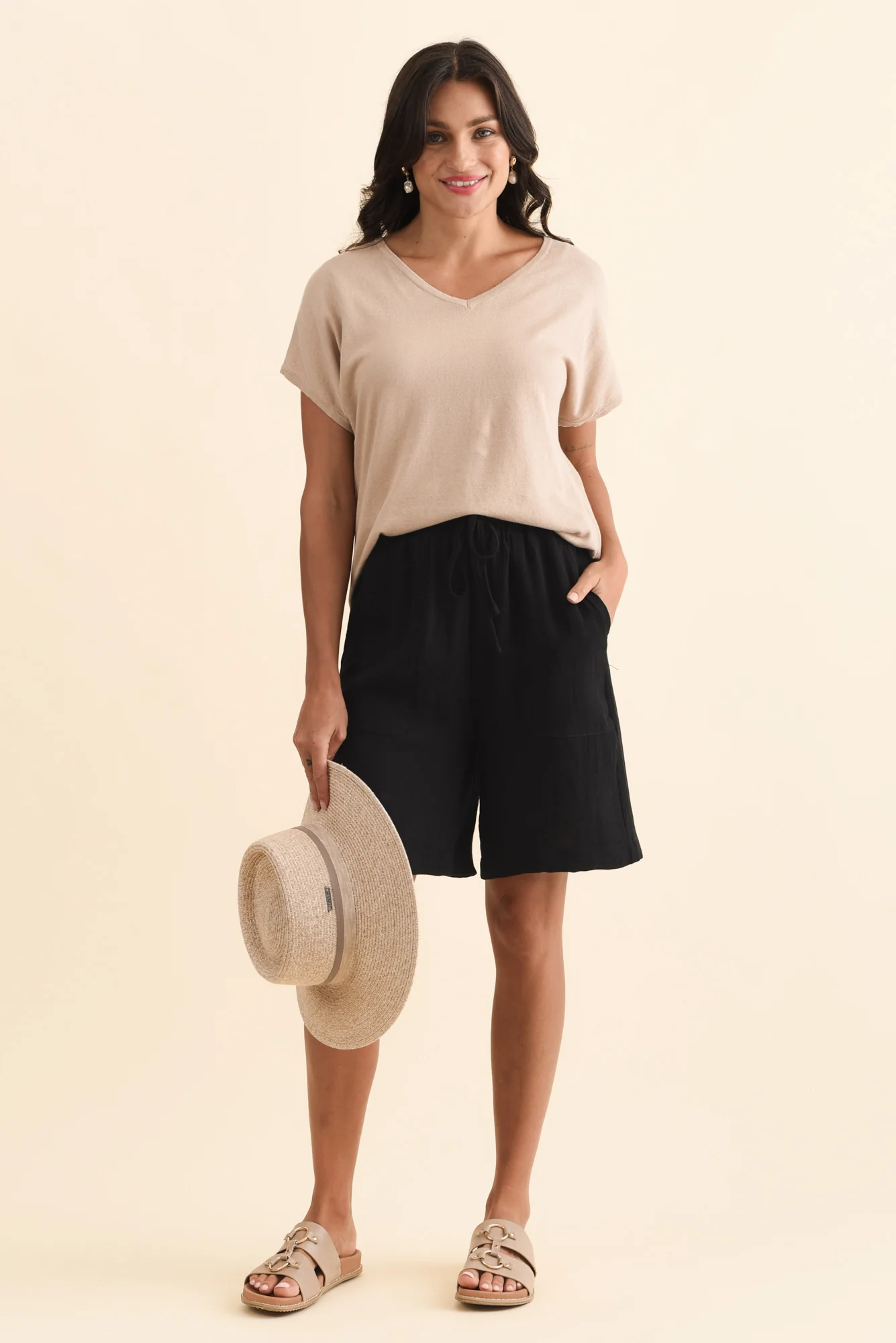 Santi Black Drawstring Shorts - Image 2